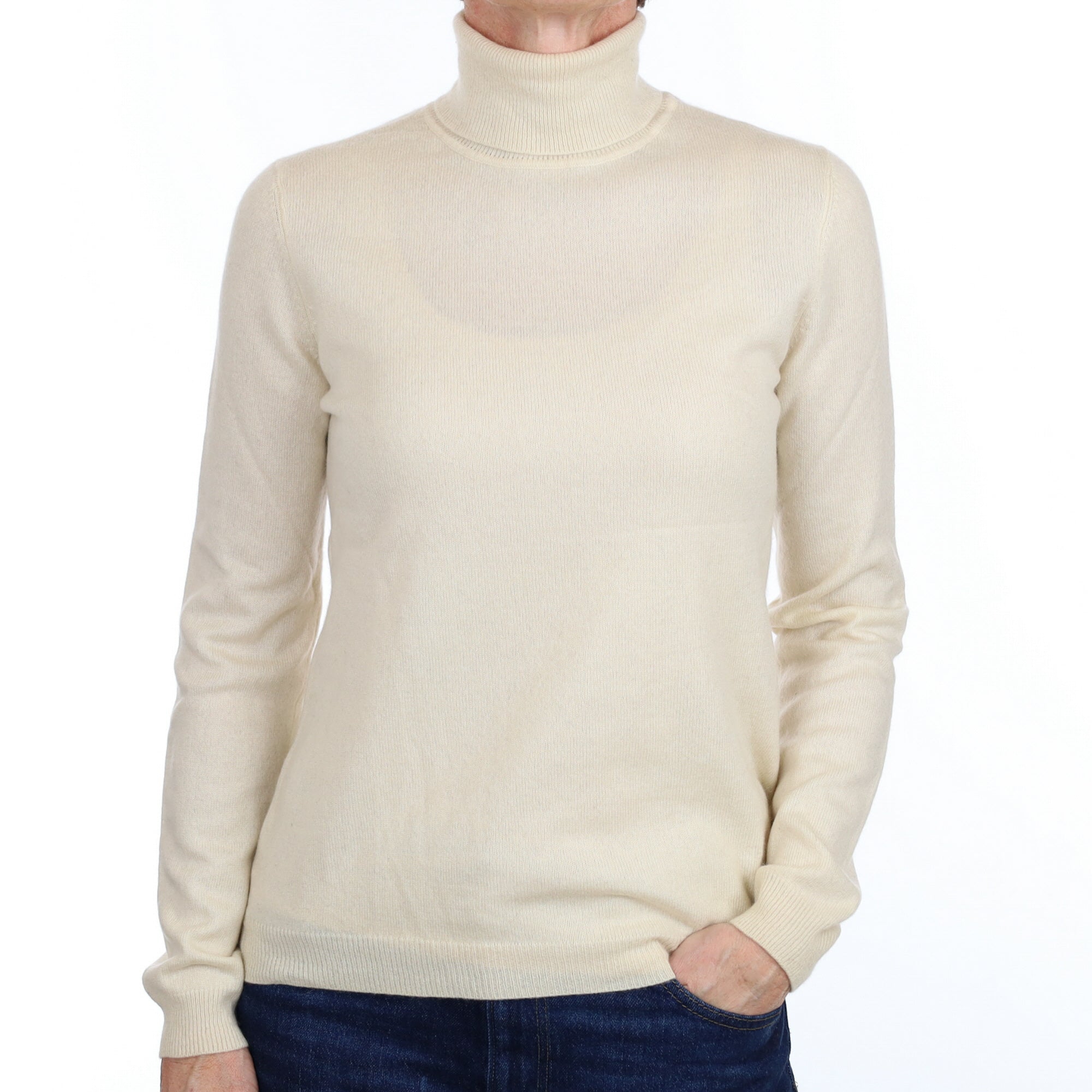 Vanilla Cream Cashmere Polo Neck Jumper Small