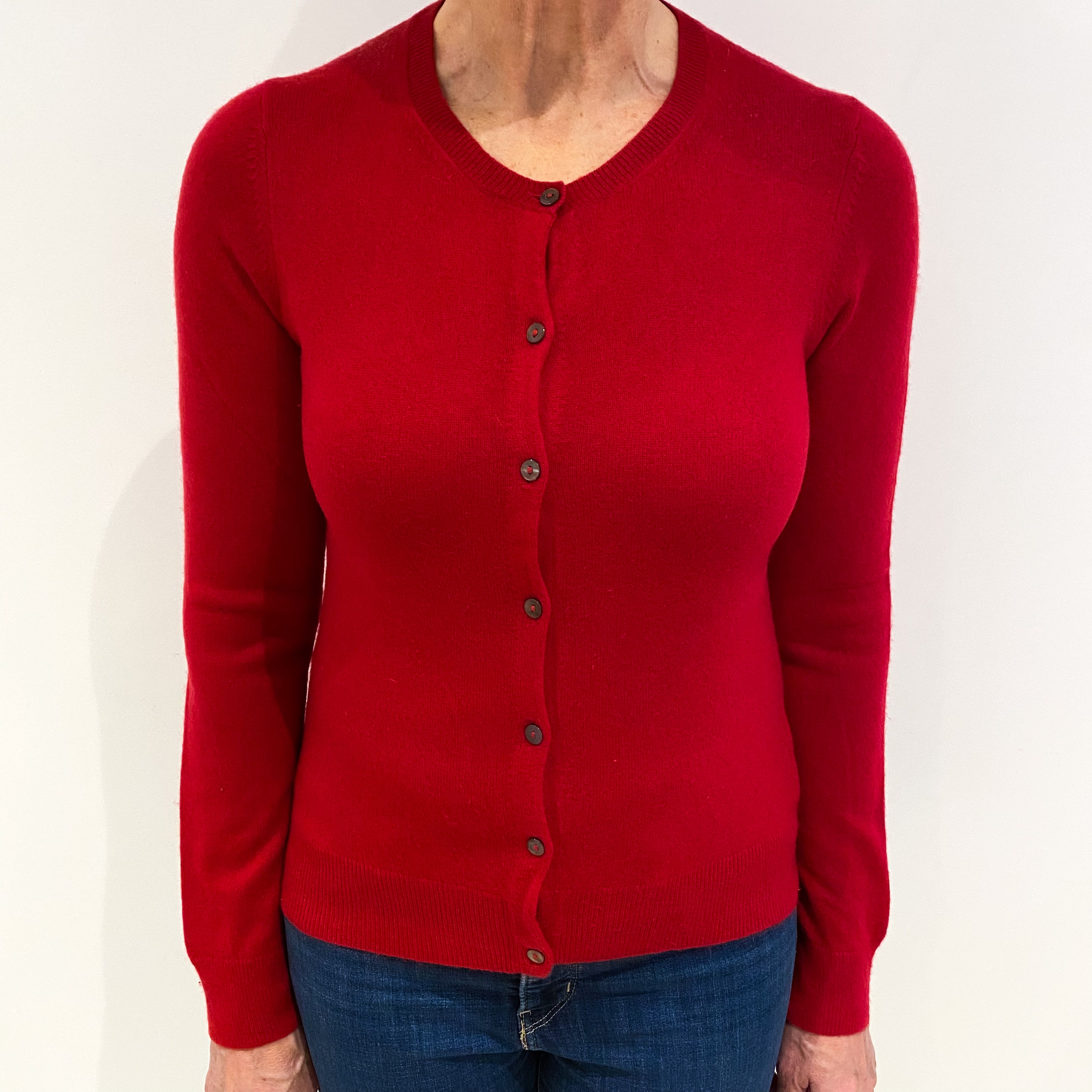 Ruby Red Cashmere Crew Neck Cardigan Medium