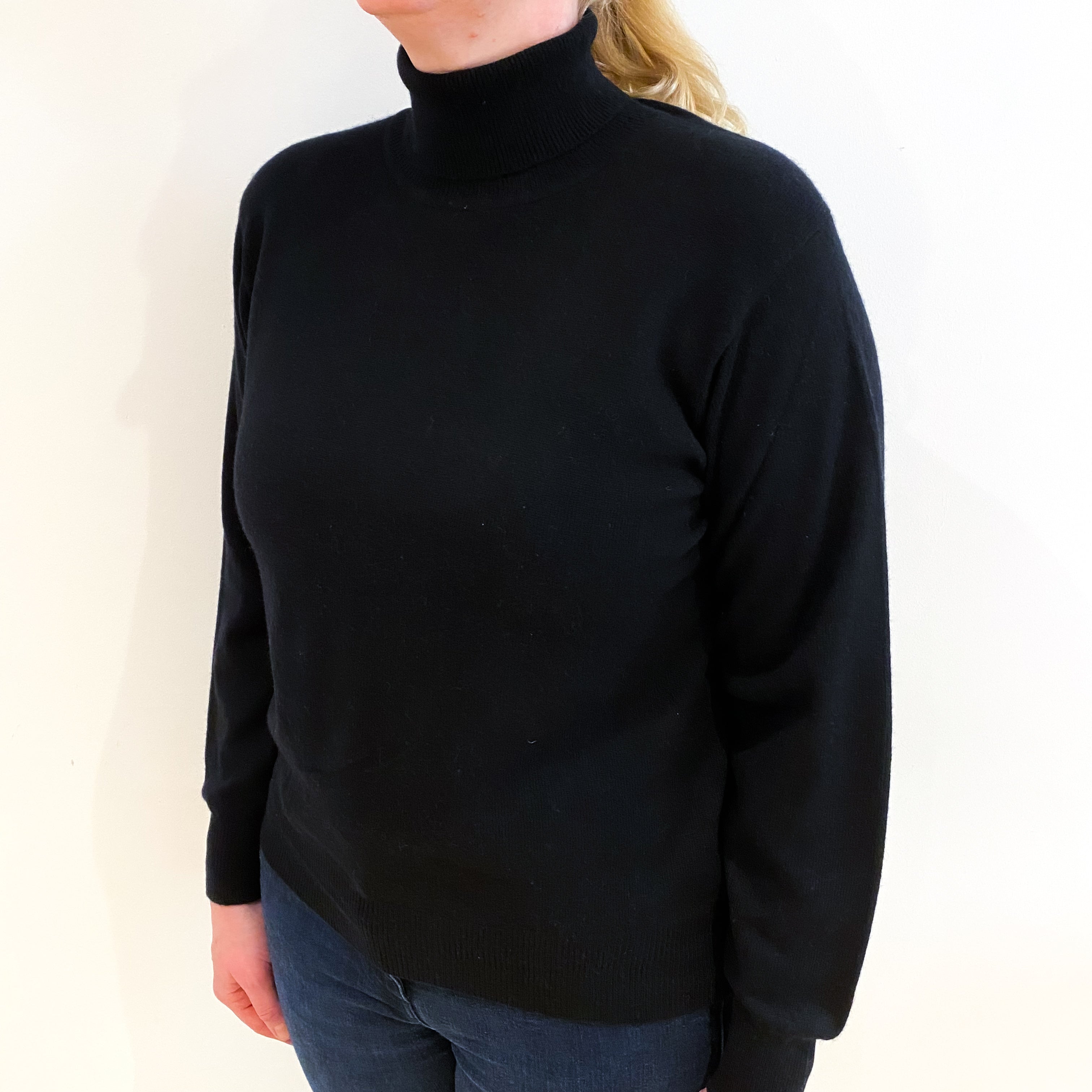 Black Cashmere Polo Neck Jumper Large