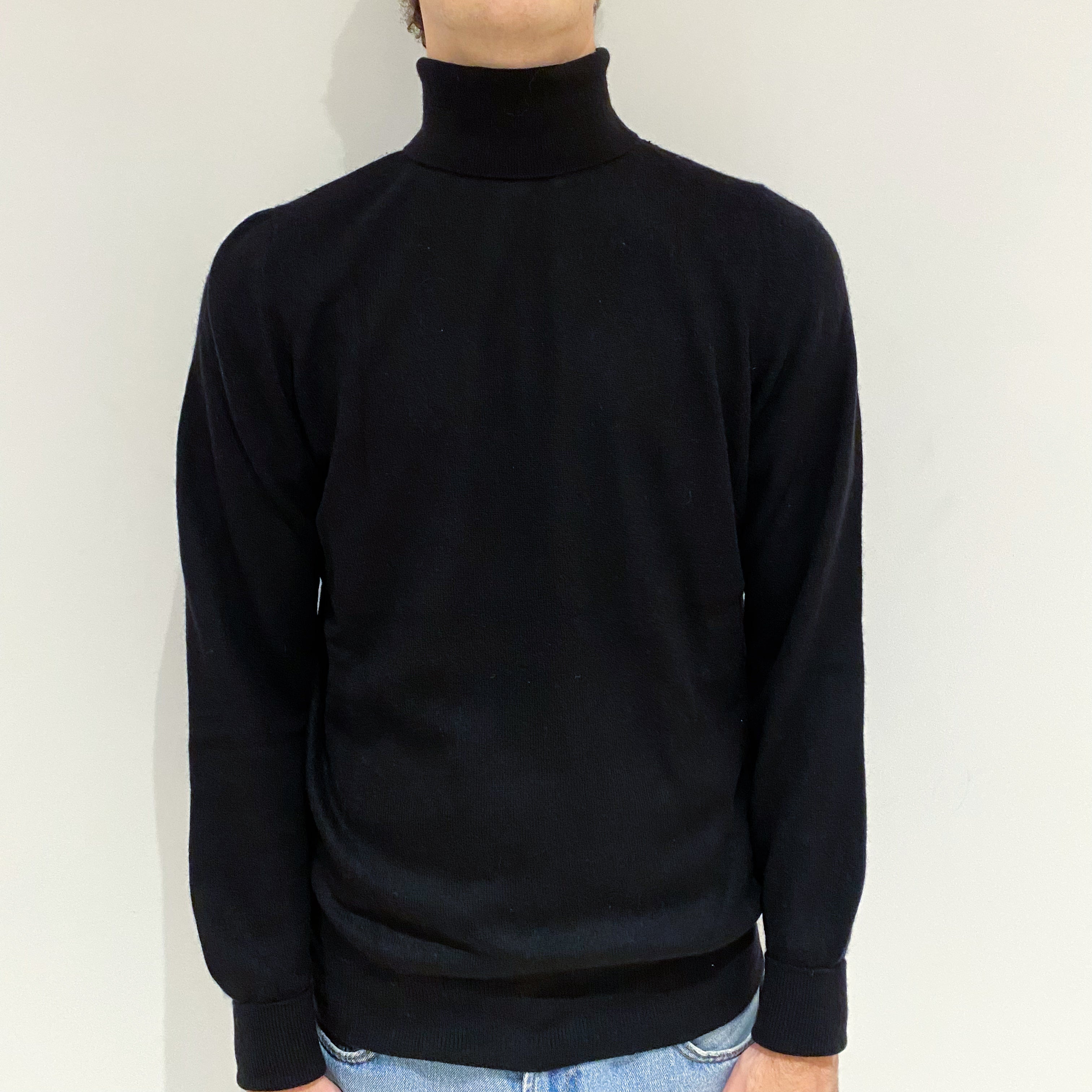 Men's Black Cashmere Polo Neck Jumper Large
