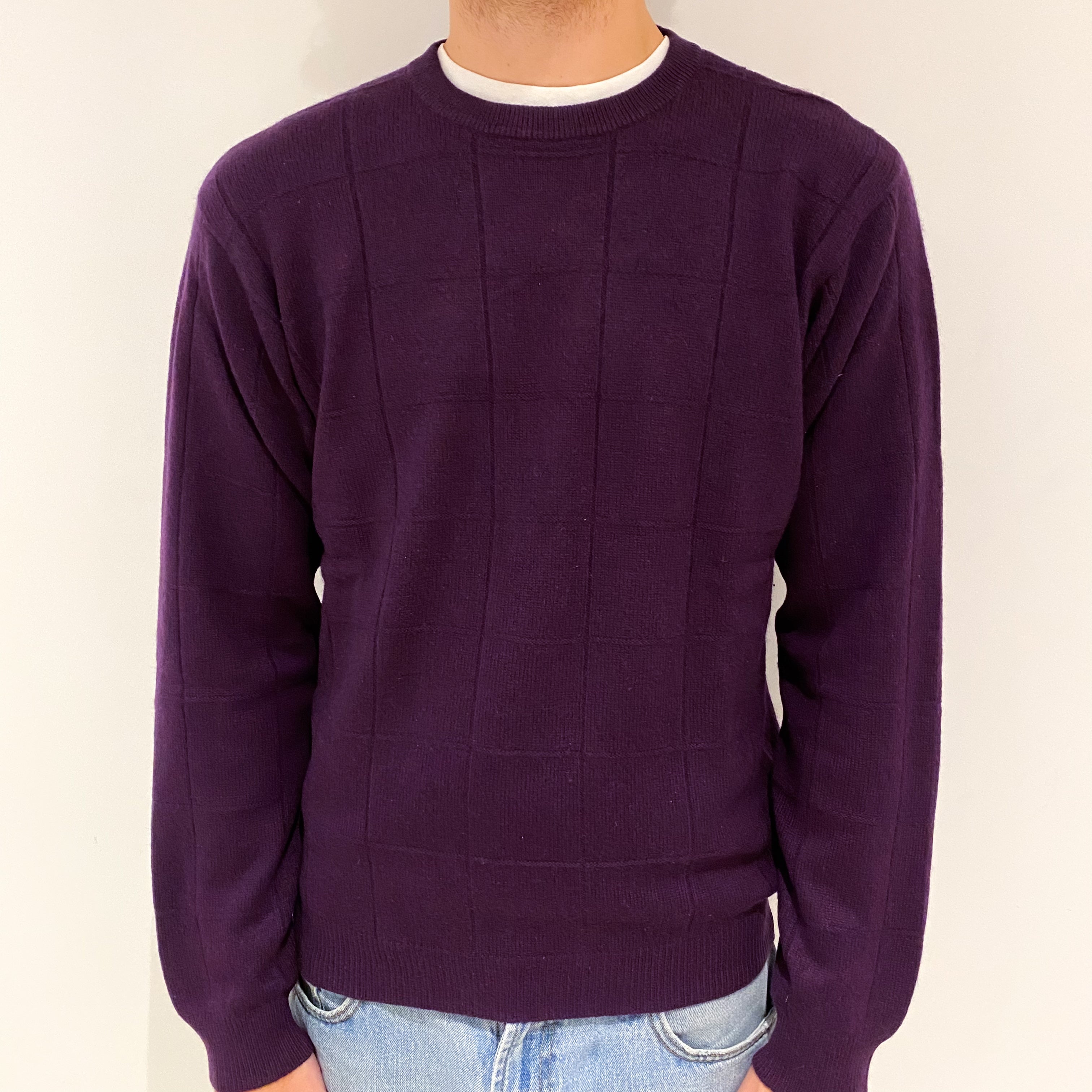 Men's Grape Cashmere Crew Neck Jumper Large
