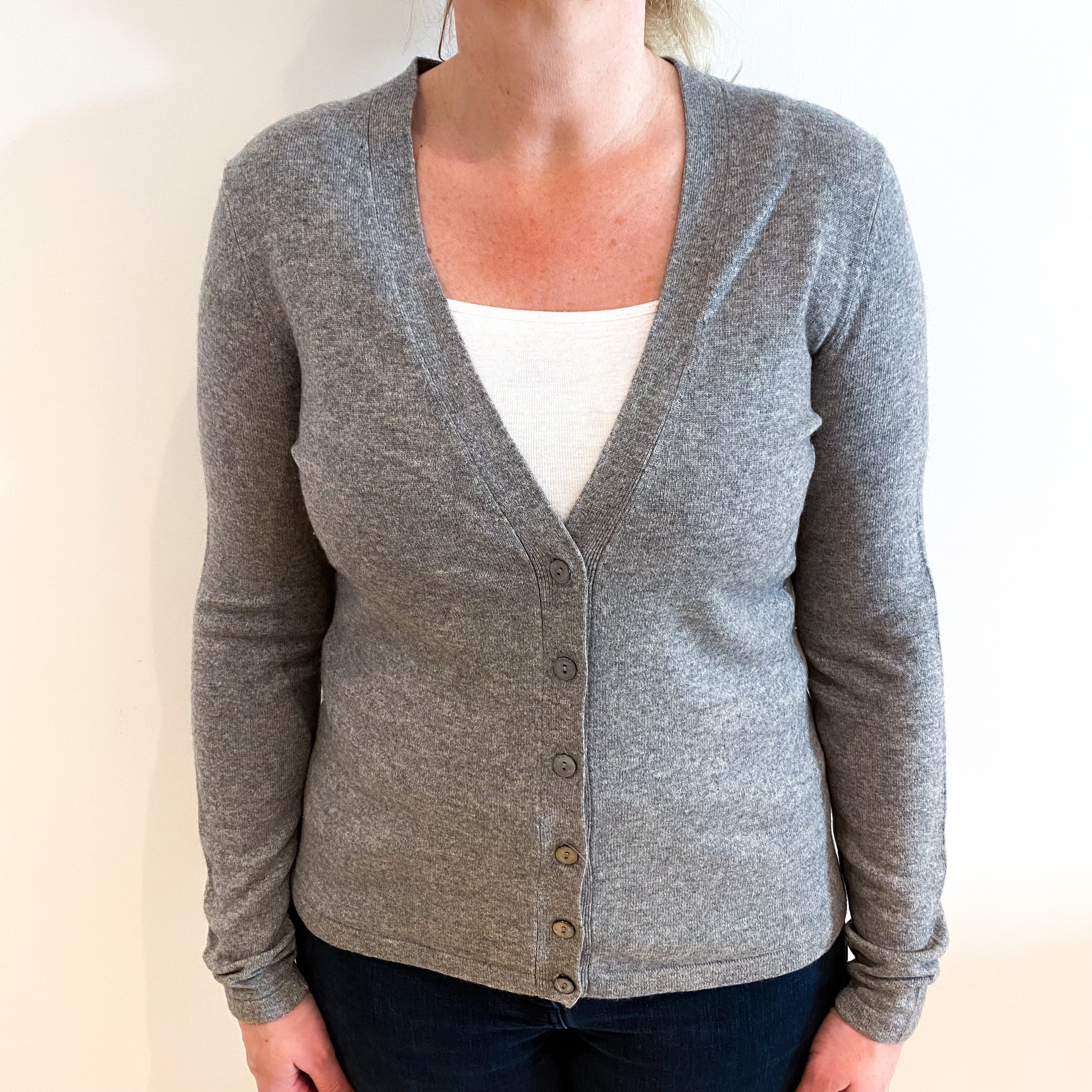 Ash Grey Cashmere V Neck Cardigan Large