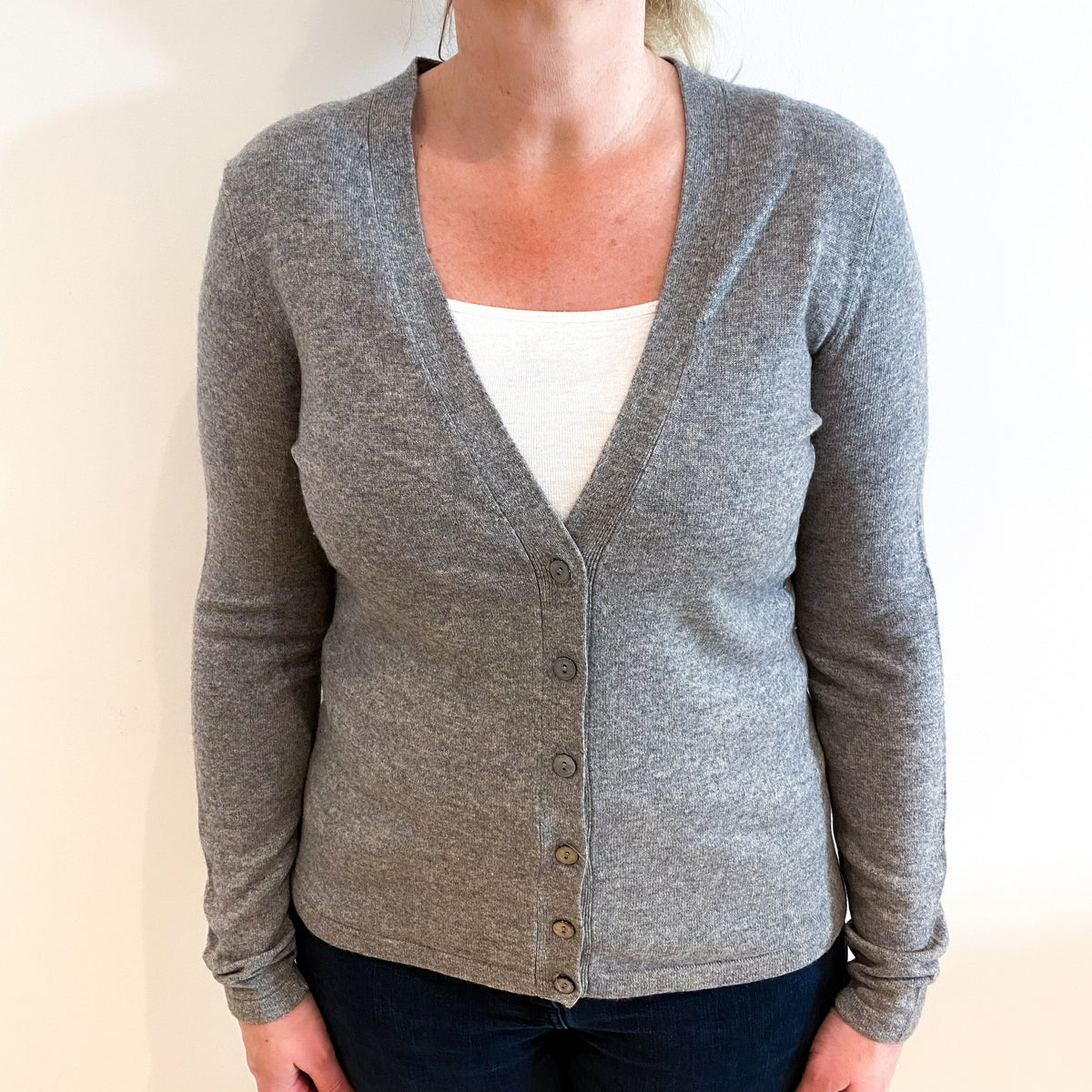 Ash Grey Cashmere V Neck Cardigan Large