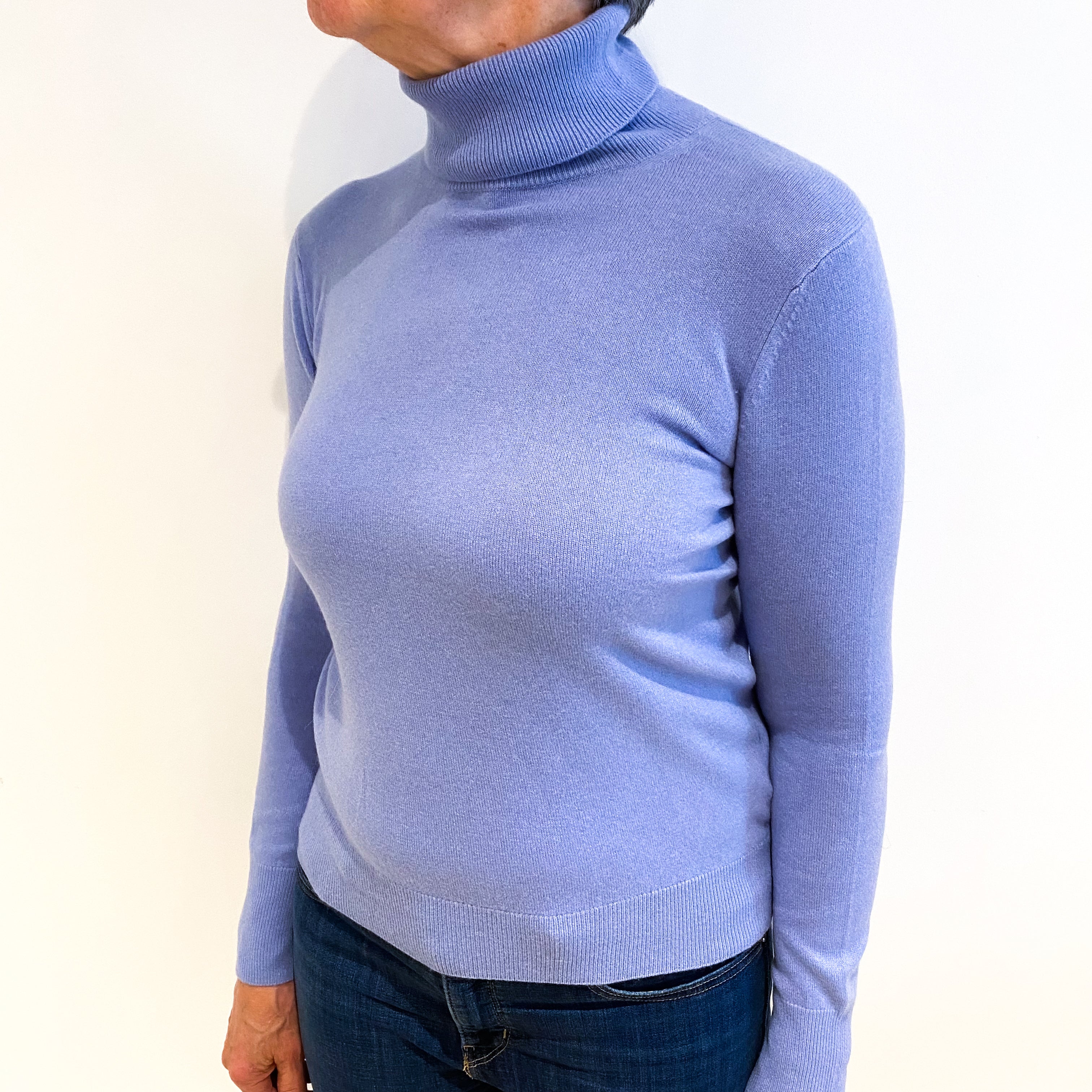 Pale Blue Cashmere Polo Neck Jumper Medium