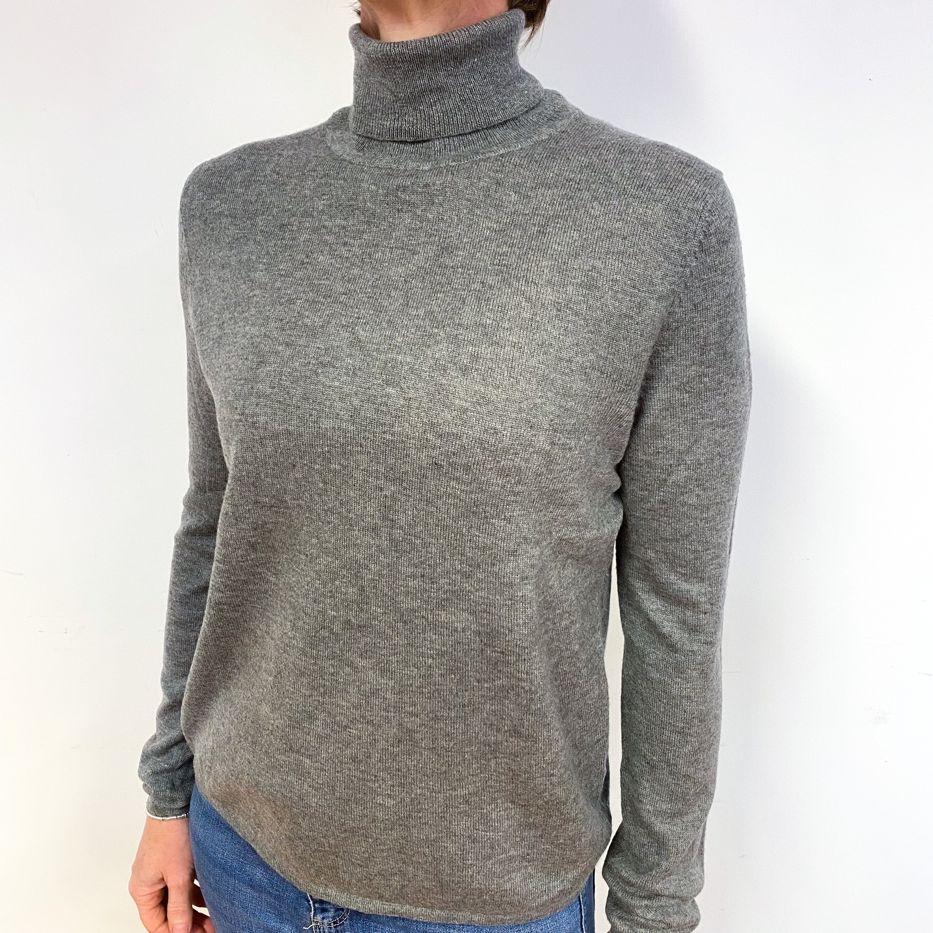 Ash Grey Cashmere Polo Neck Jumper Medium