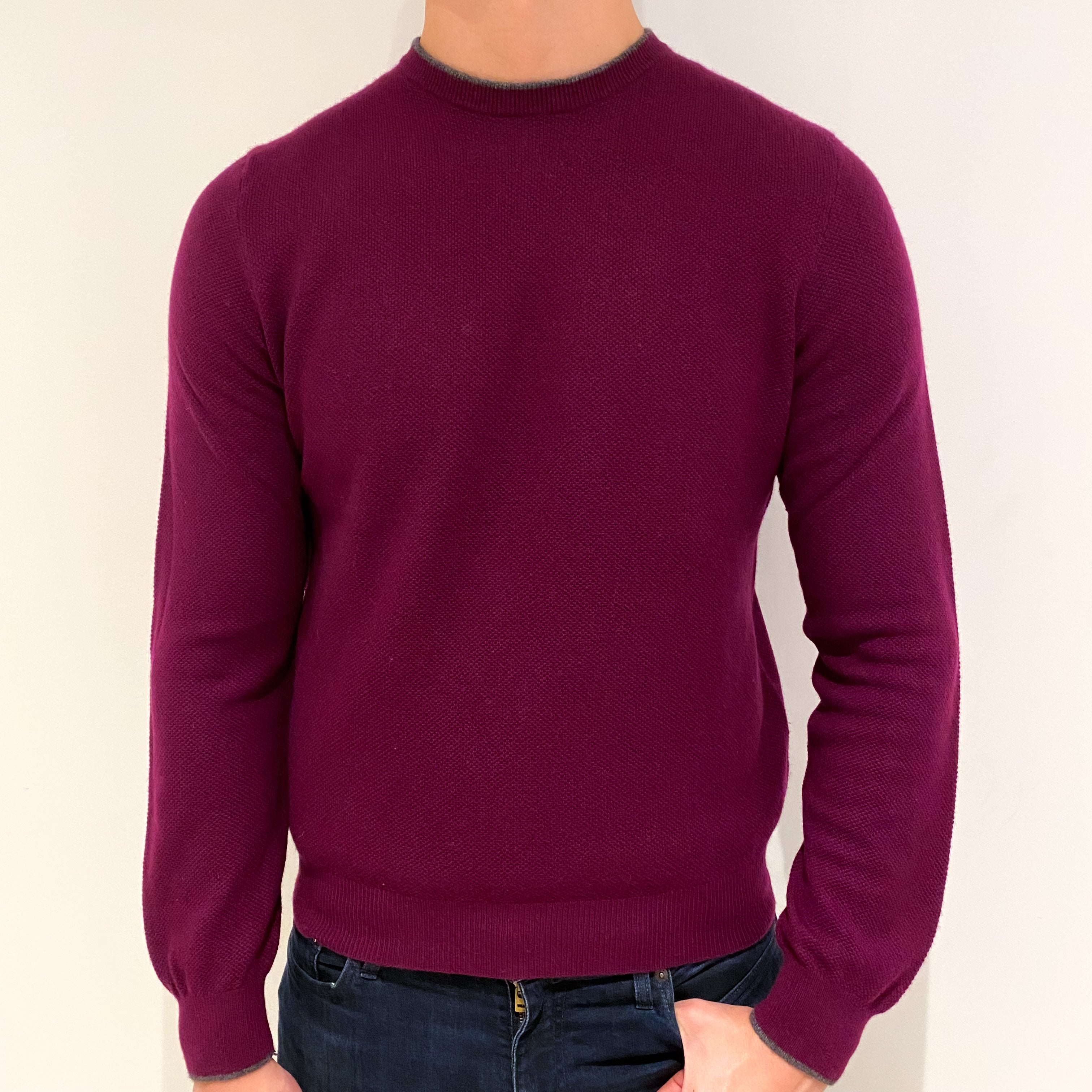 Men's Mulberry Purple Cashmere Crew Neck Jumper Extra Large