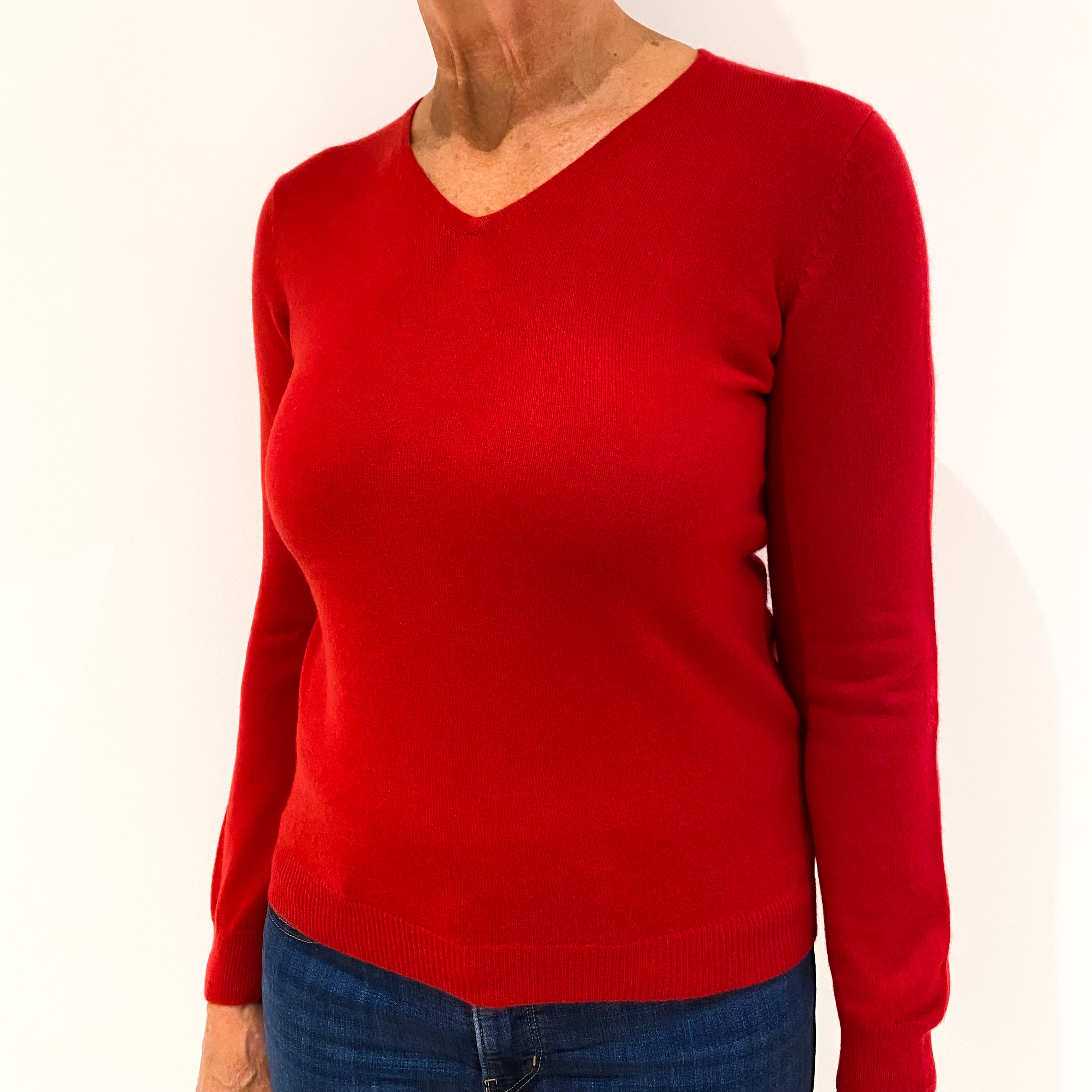 Scarlet Red Cashmere V-Neck Jumper Medium