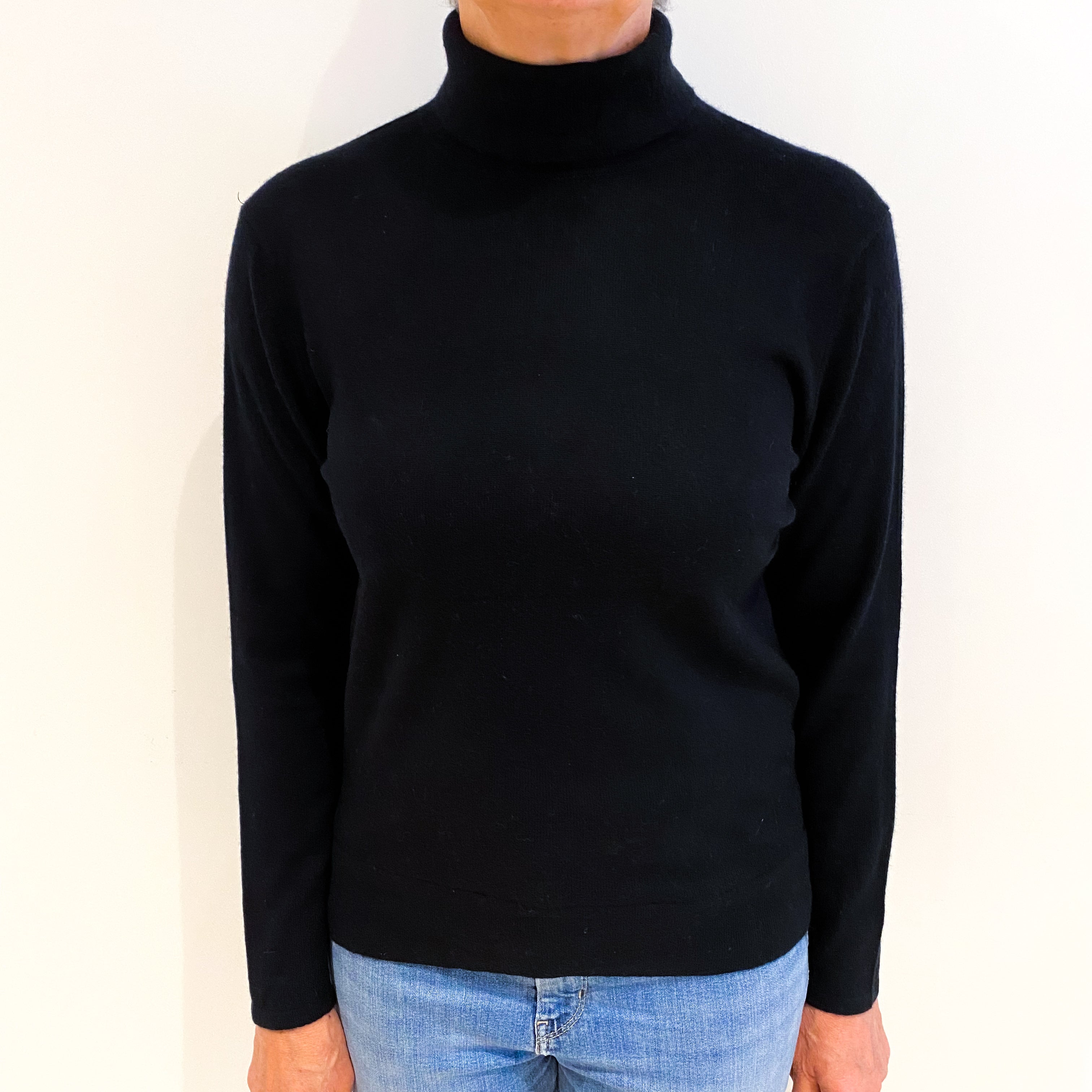Black Cashmere Polo Neck Jumper Medium