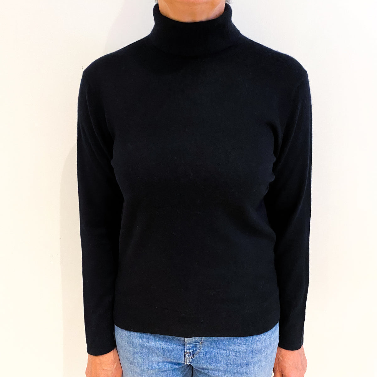 Black Cashmere Polo Neck Jumper Medium