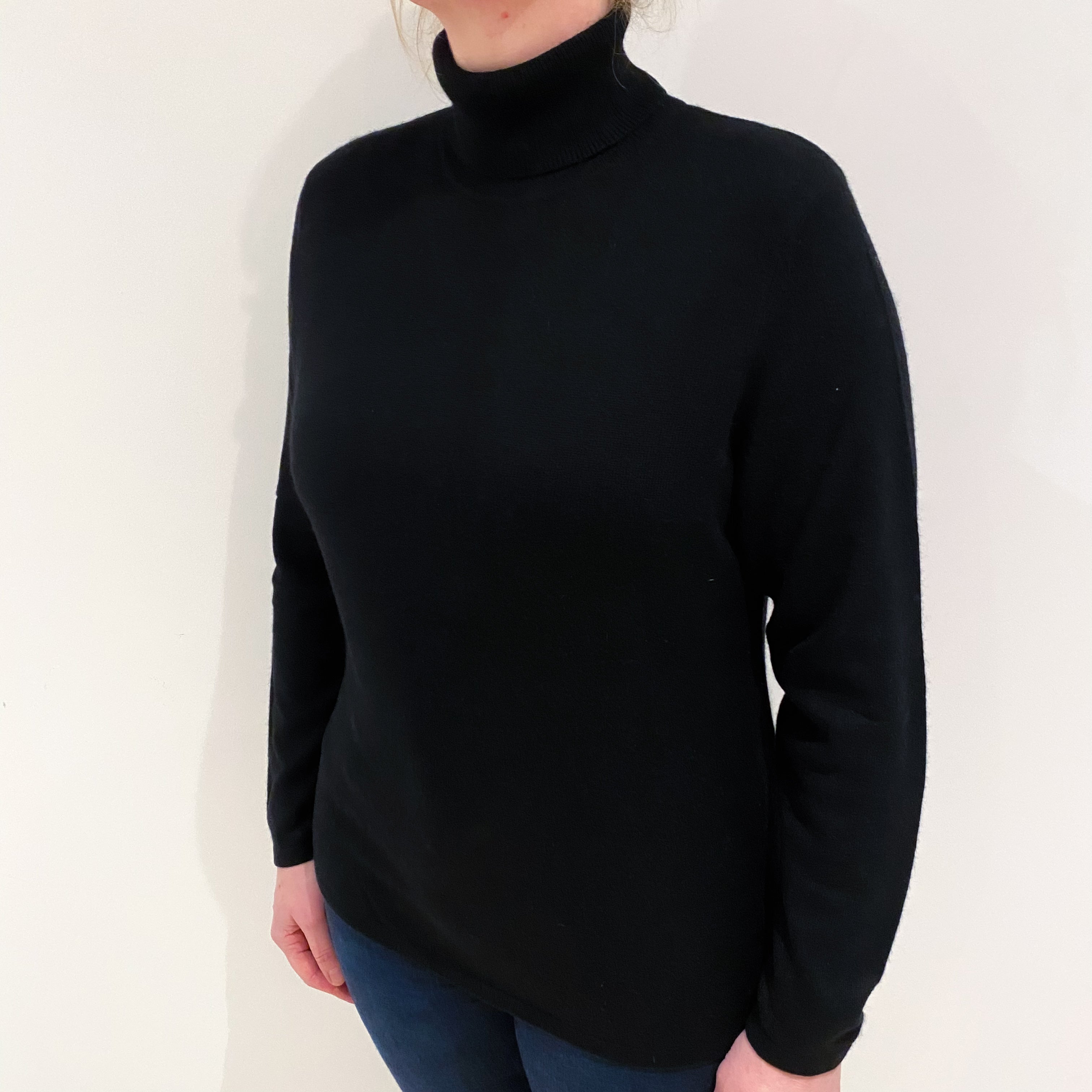 Black Cashmere Polo Neck Jumper Large