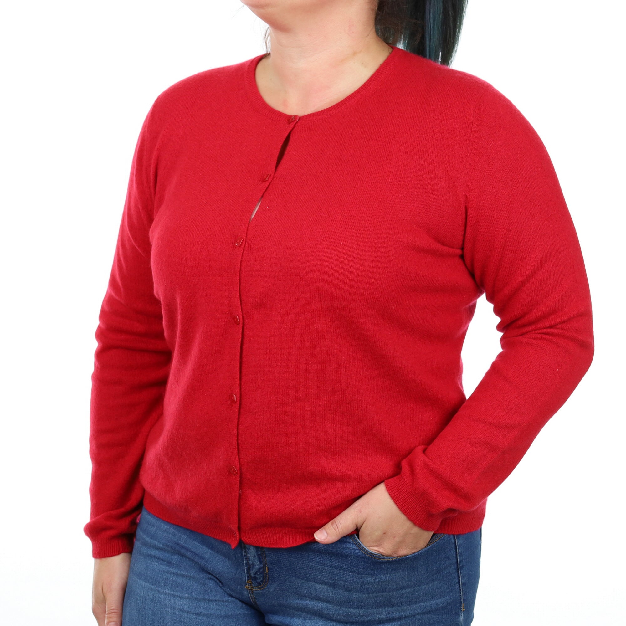 Post Box Red Cashmere Crew Neck Cardigan Large