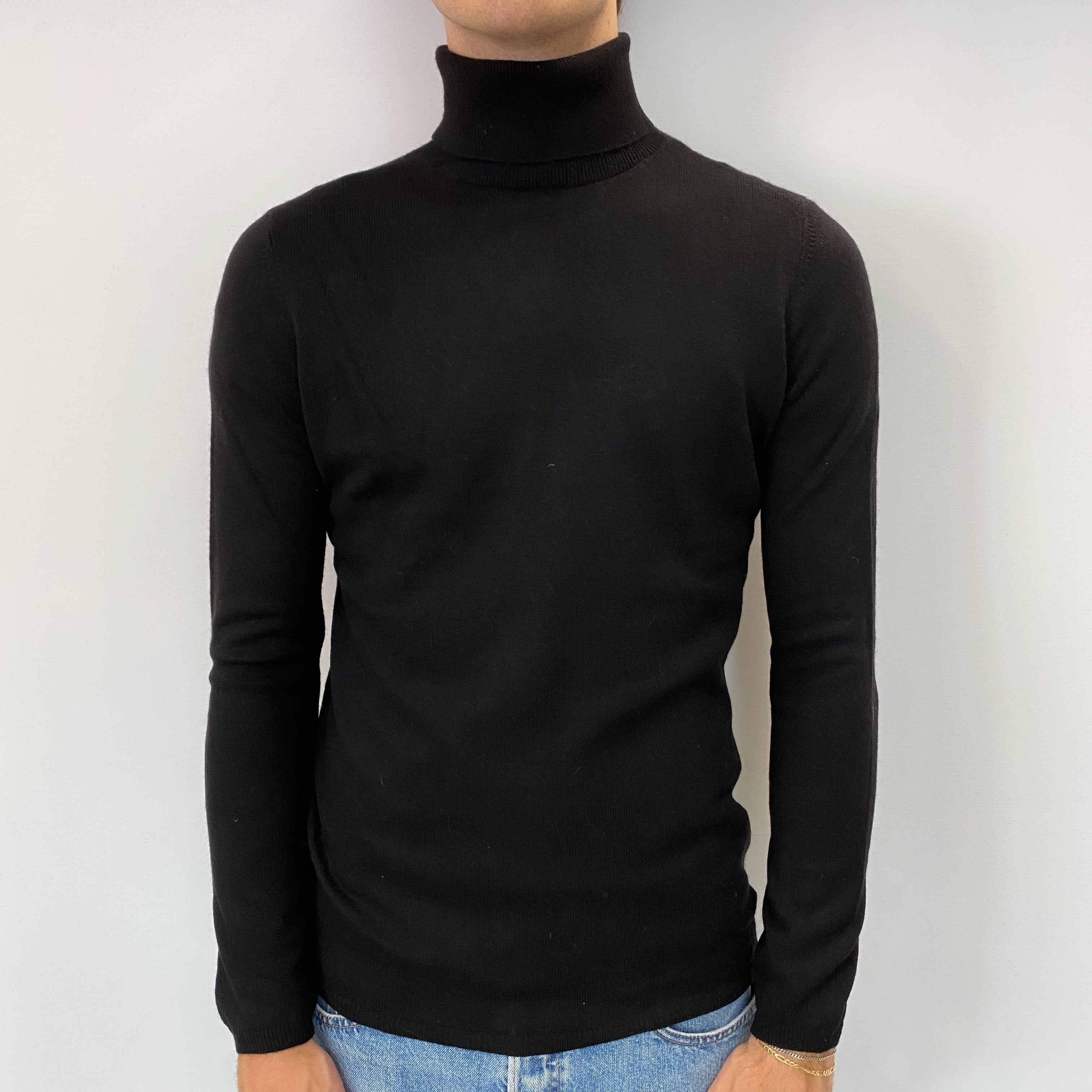 Men's Black Cashmere Polo Neck Jumper Medium