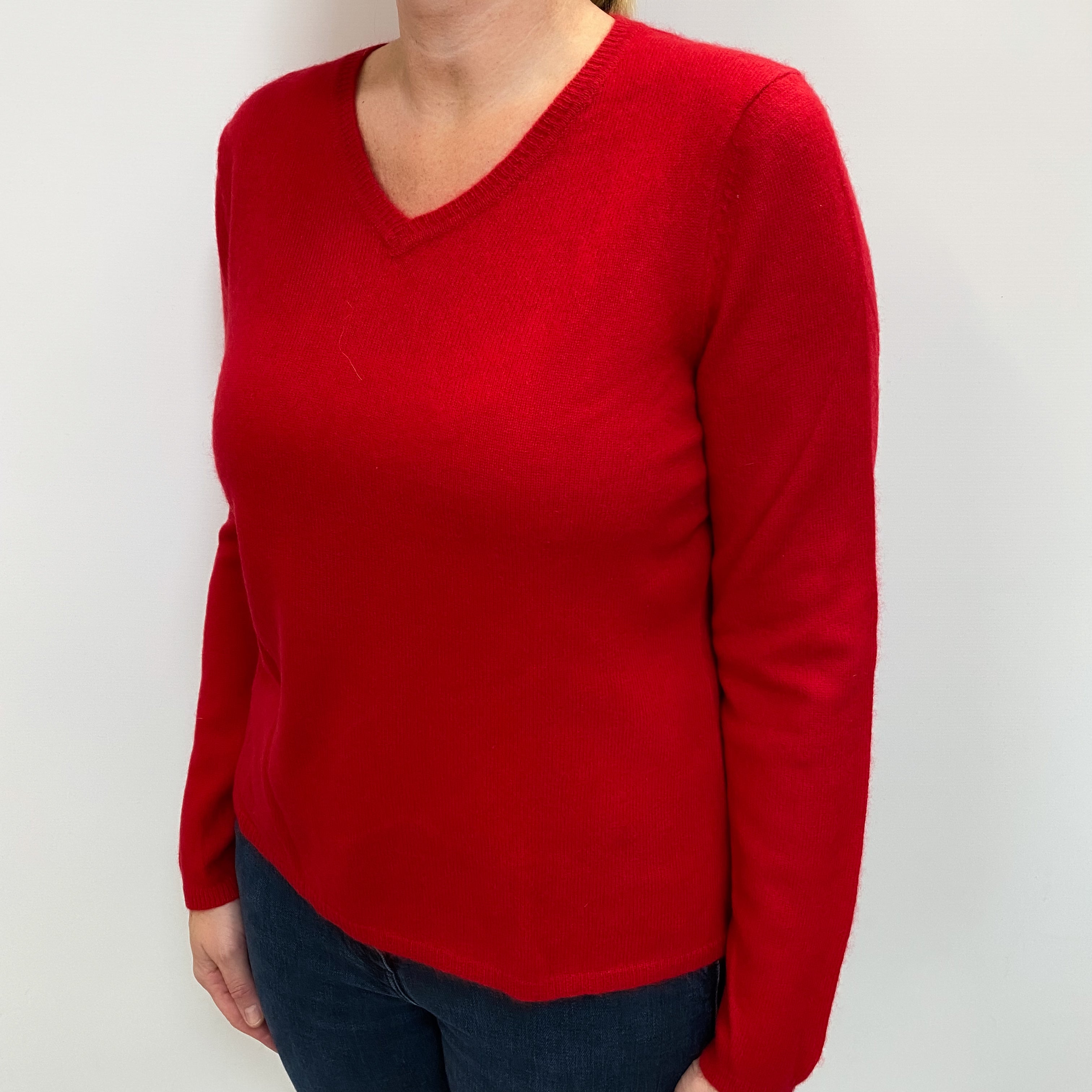 Post Box Red Cashmere V Neck Jumper Large