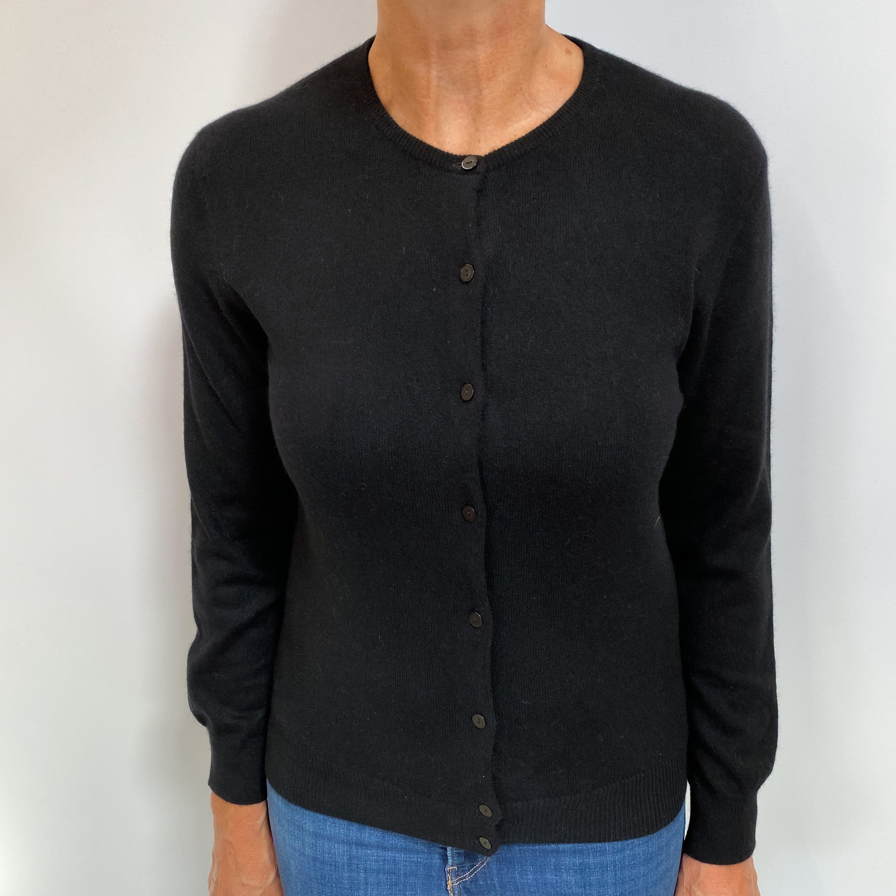 Black Cashmere Crew Neck Cardigan Medium