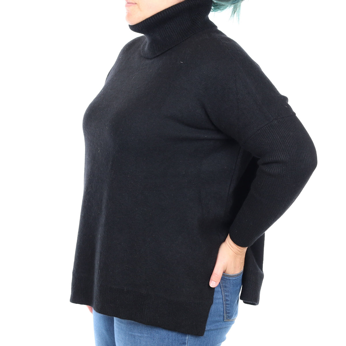 Black Heavy Knit Cashmere Cowl Neck Jumper Large