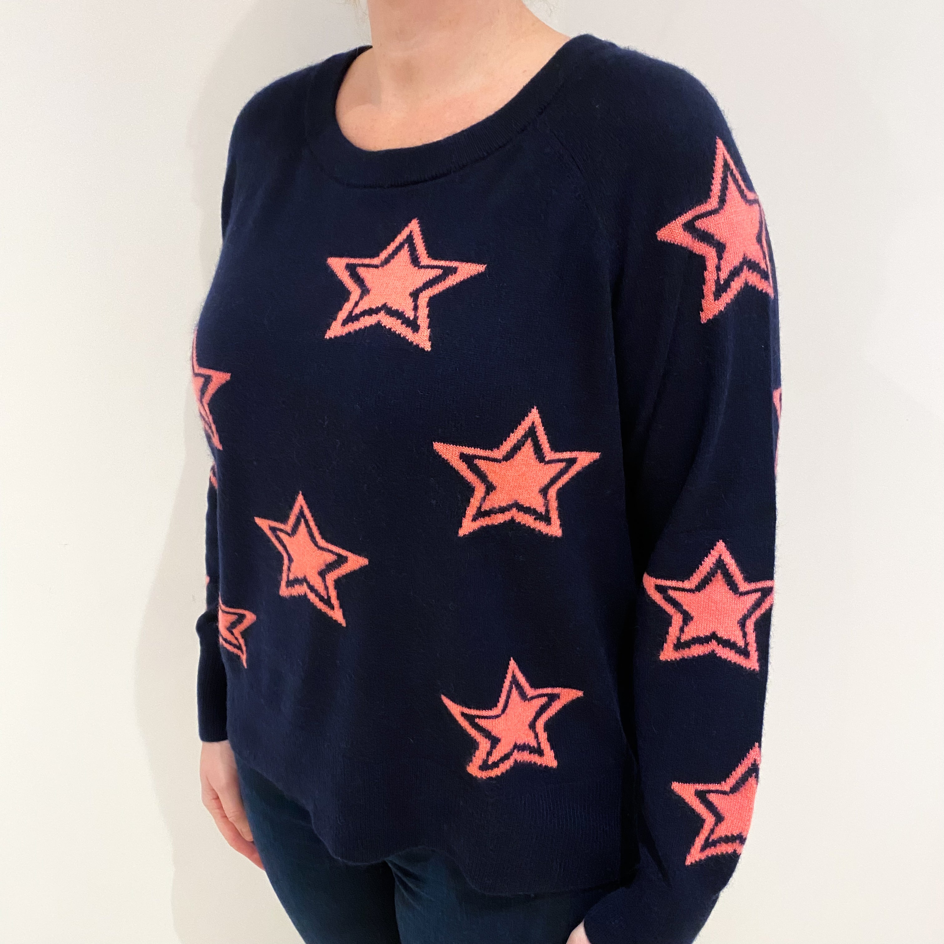 Navy Cashmere Slash Neck Jumper Large