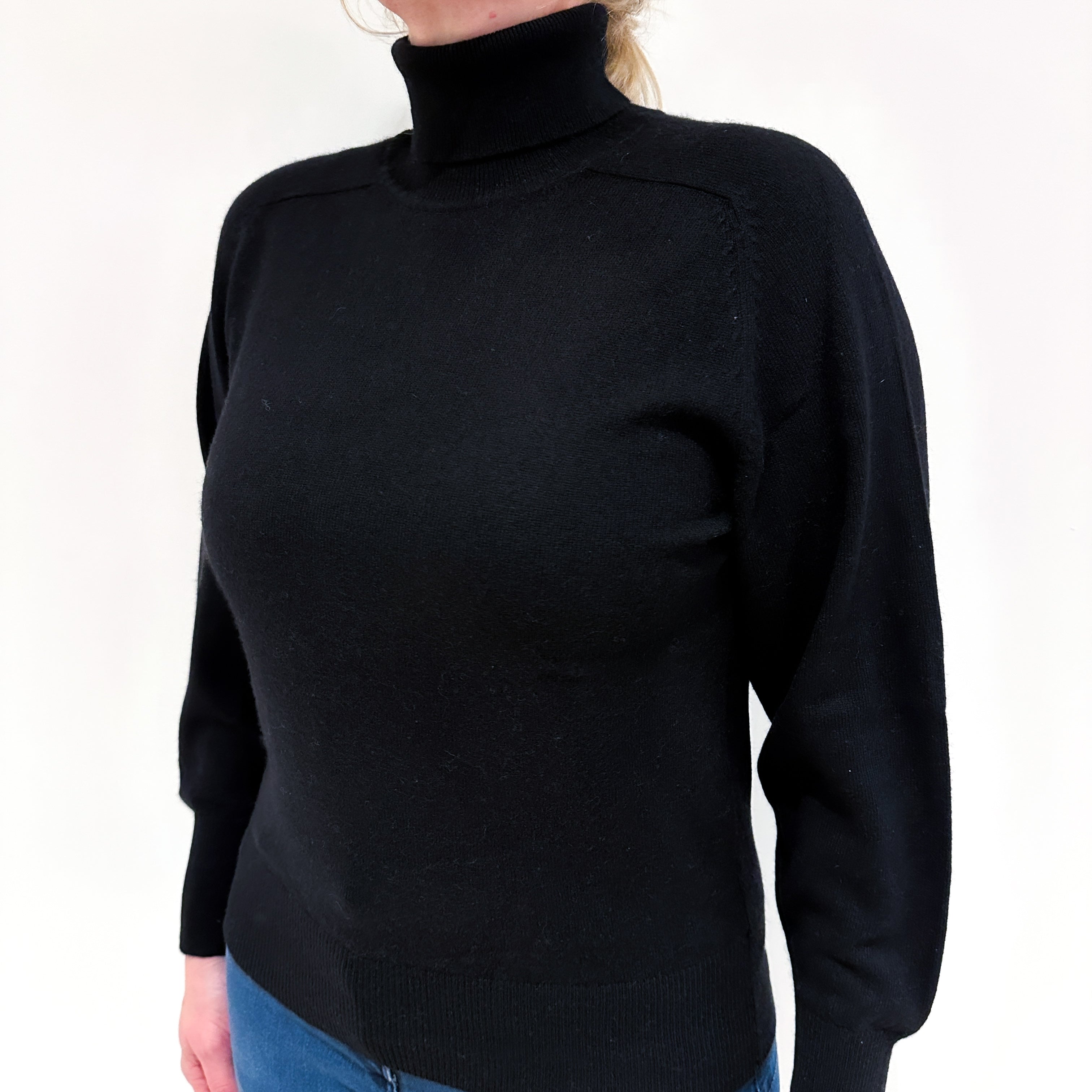 Black Balloon Sleeve Cashmere Polo Neck Jumper Large