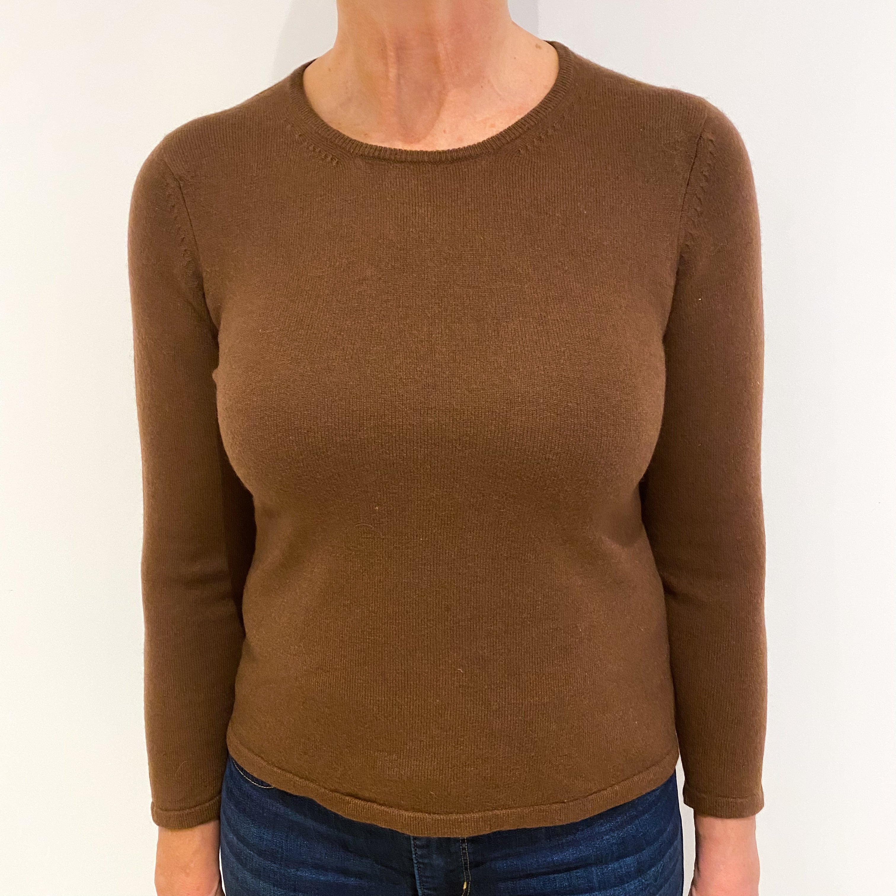 Walnut Brown Cashmere Crew Neck Jumper Medium Petite