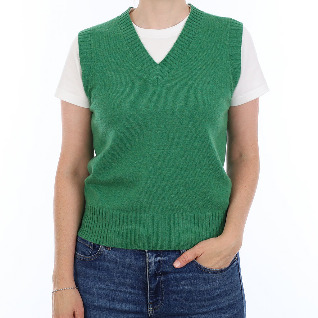 Brand New Jade Green Luxury Cashmere V Neck Tank Top Small UK 8-10