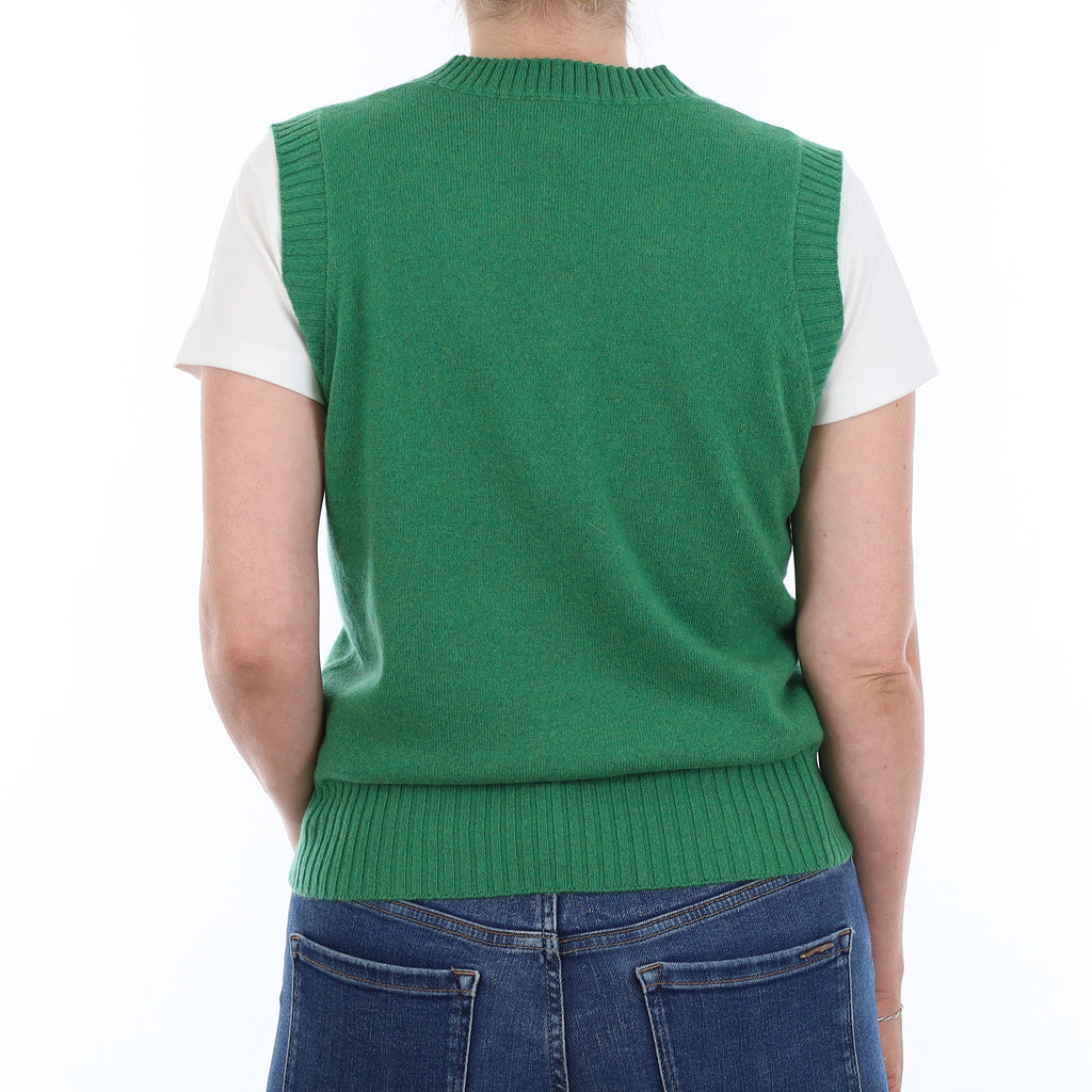 Brand New Jade Green Luxury Cashmere V Neck Tank Top Small UK 8-10