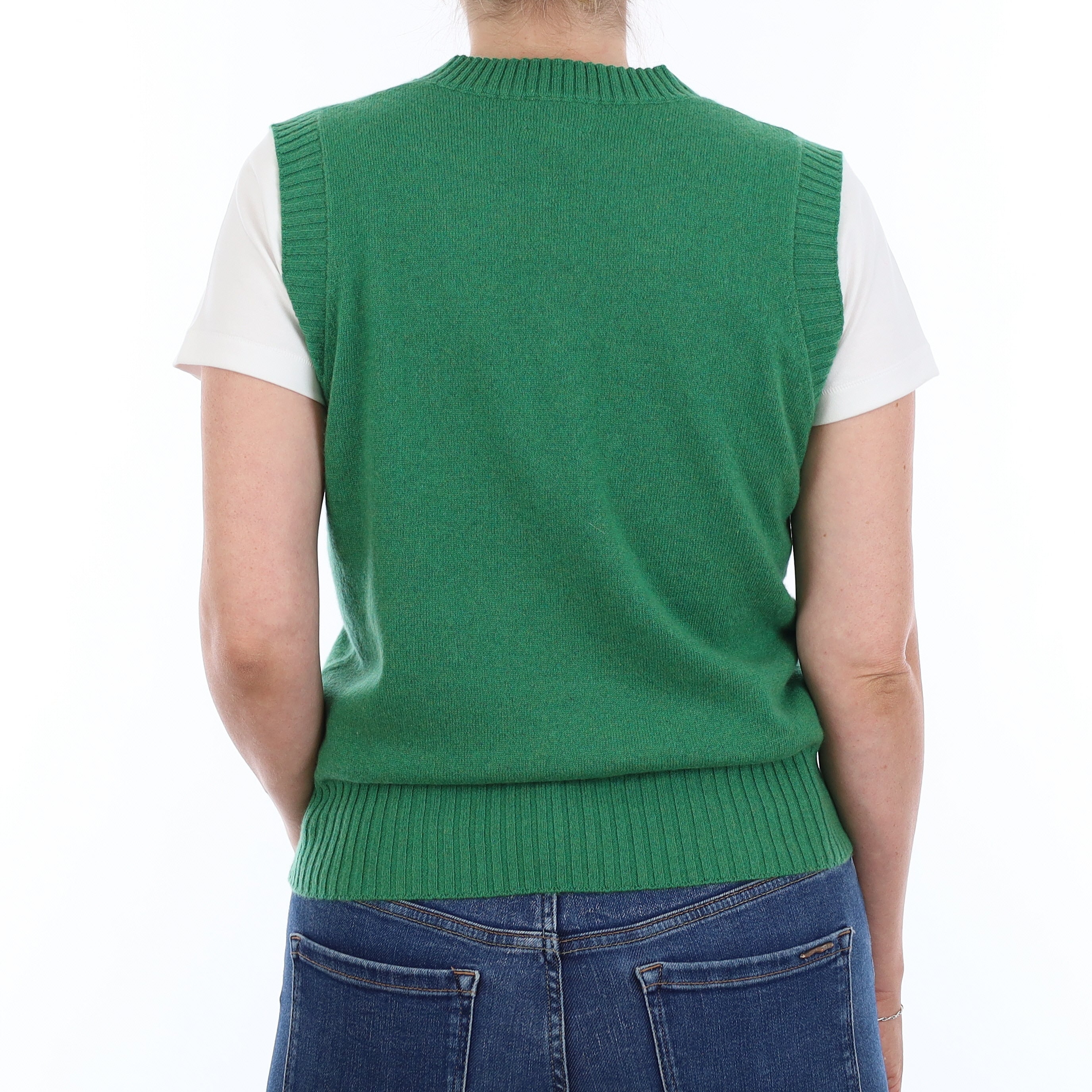 Brand New Jade Green Luxury Cashmere V Neck Tank Top Small UK 8-10