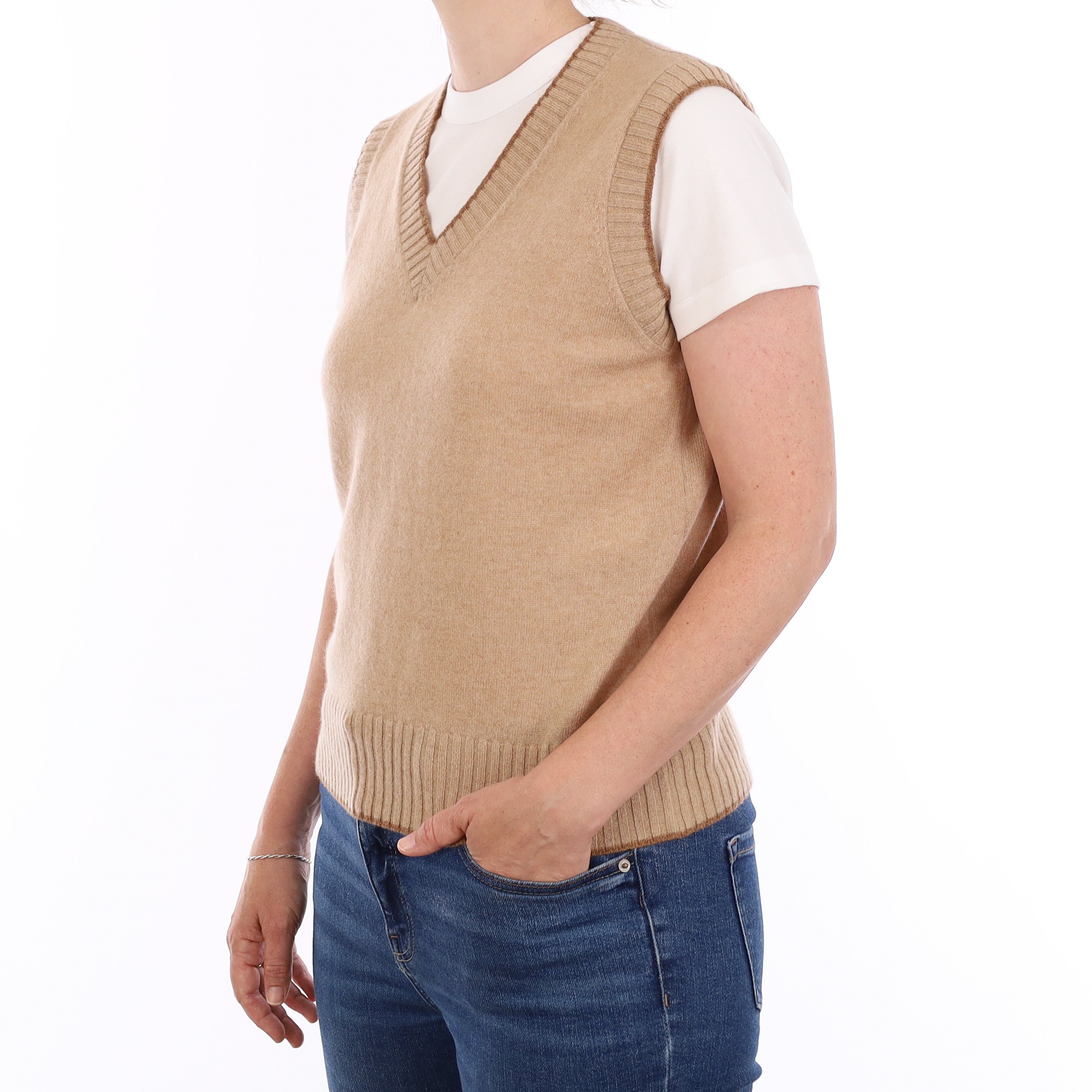 Brand New Caramel and Harvest Luxury Cashmere V Neck Tank Top Small UK 8-10