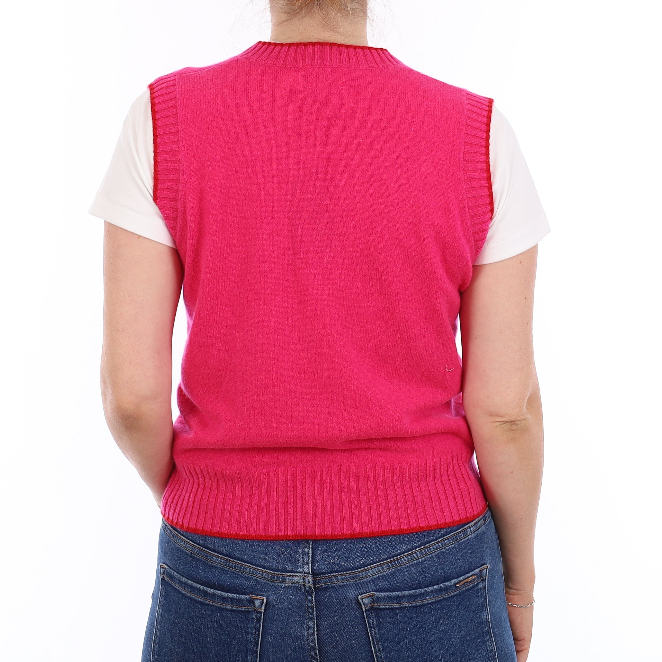 Brand New Hot Pink and Red Luxury Cashmere V Neck Tank Top Small UK 8-10