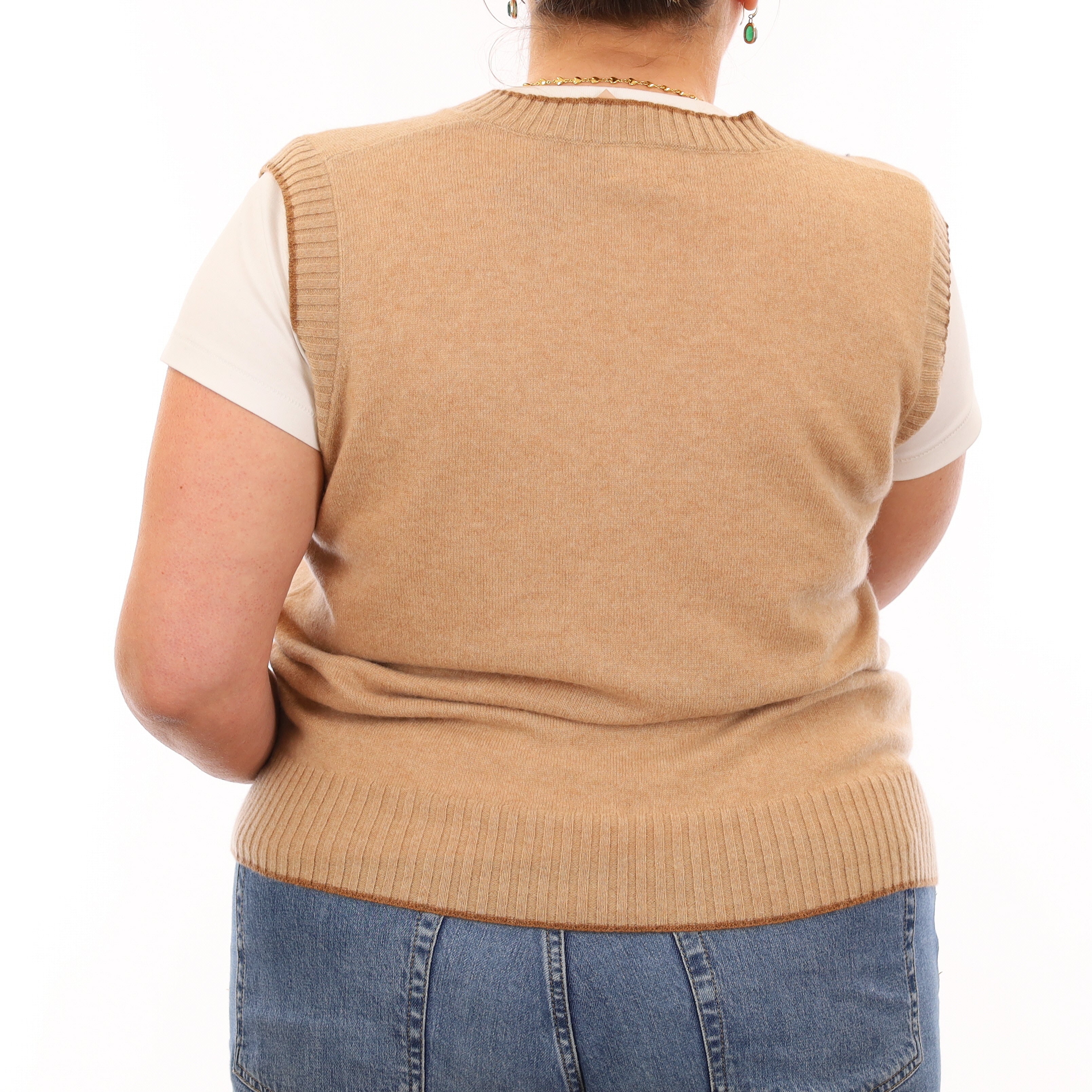 Brand New Caramel and Harvest Luxury Cashmere V Neck Tank Top Large UK 16-18