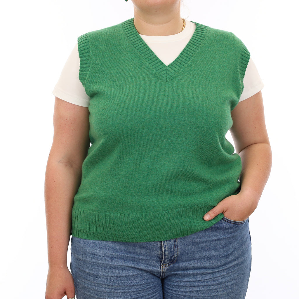 Brand New Jade Green Luxury Cashmere V Neck Tank Top Large UK 16-18