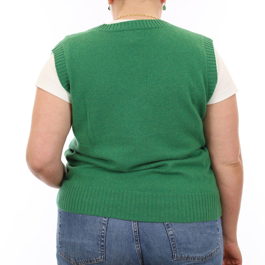 Brand New Jade Green Luxury Cashmere V Neck Tank Top Large UK 16-18