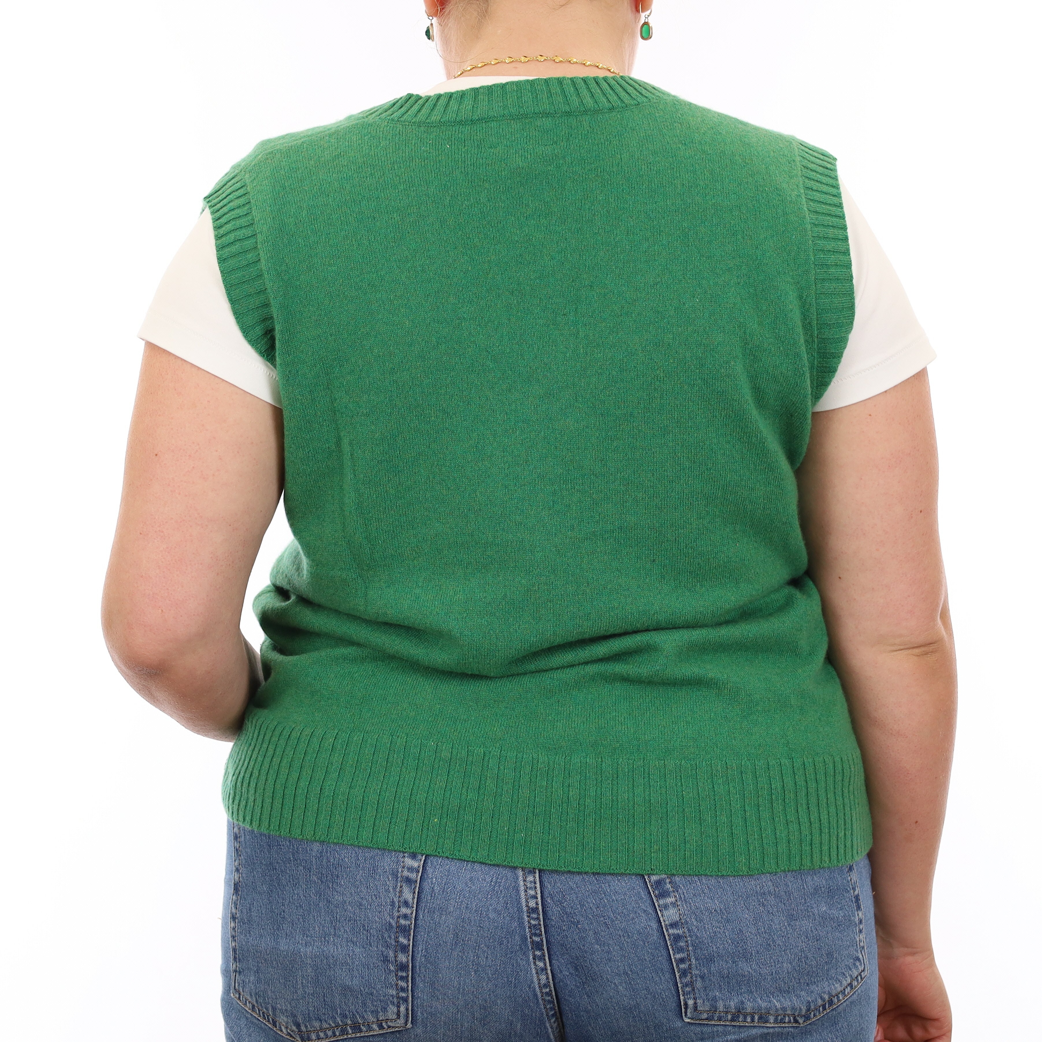 Brand New Jade Green Luxury Cashmere V Neck Tank Top Large UK 16-18