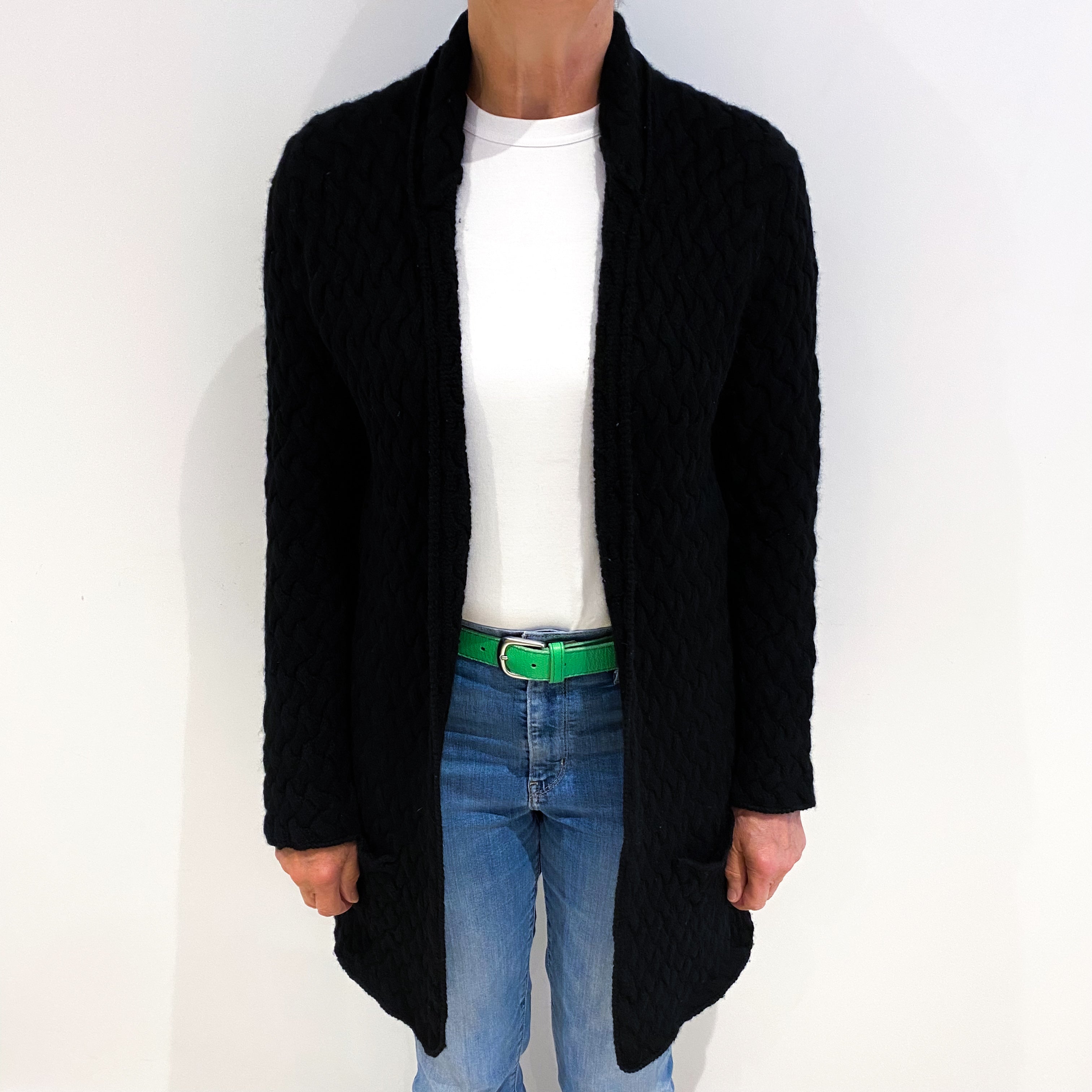 Black Cashmere Edge To Edge Cardigan Medium