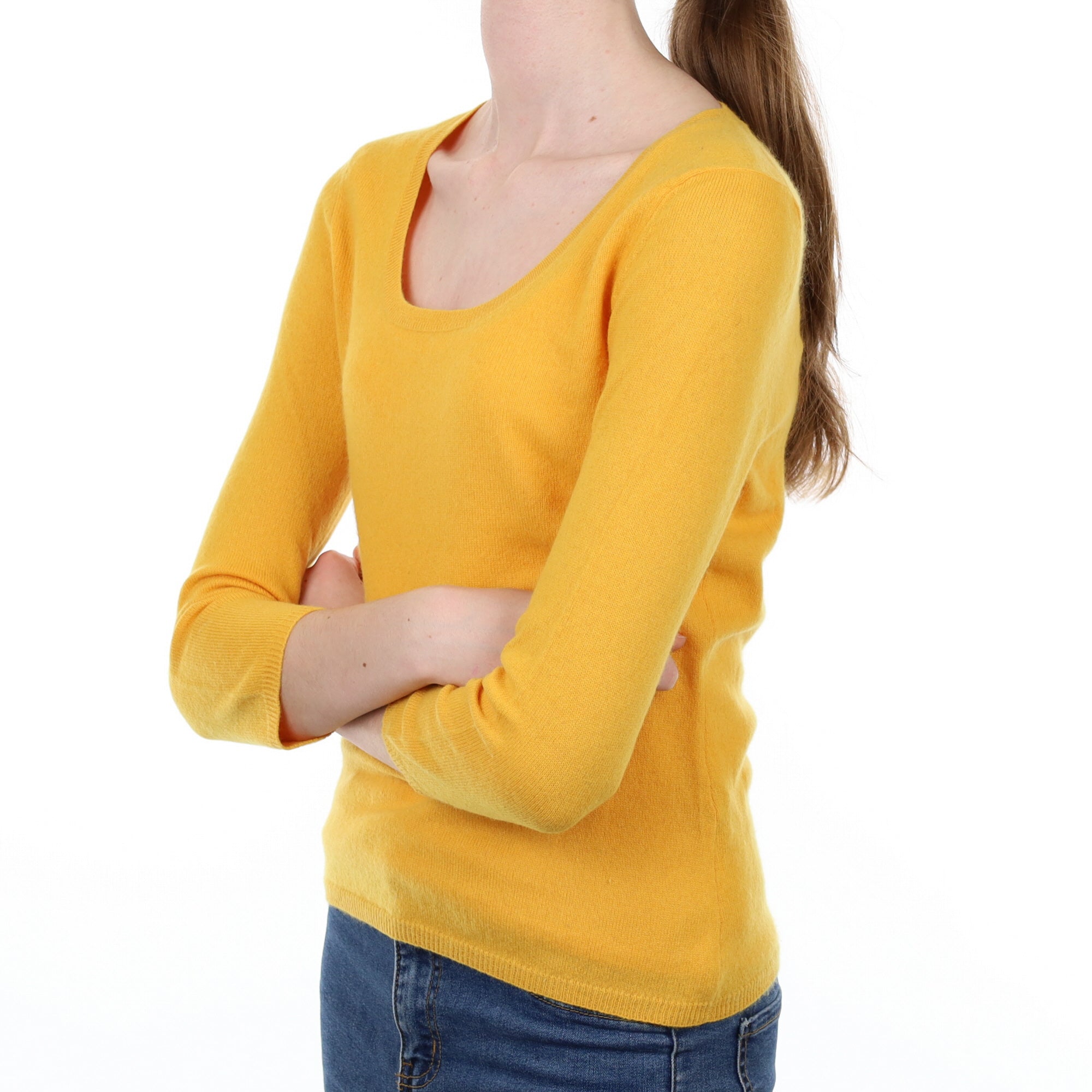 Marigold Yellow Cashmere Scoop Neck Jumper Extra Small