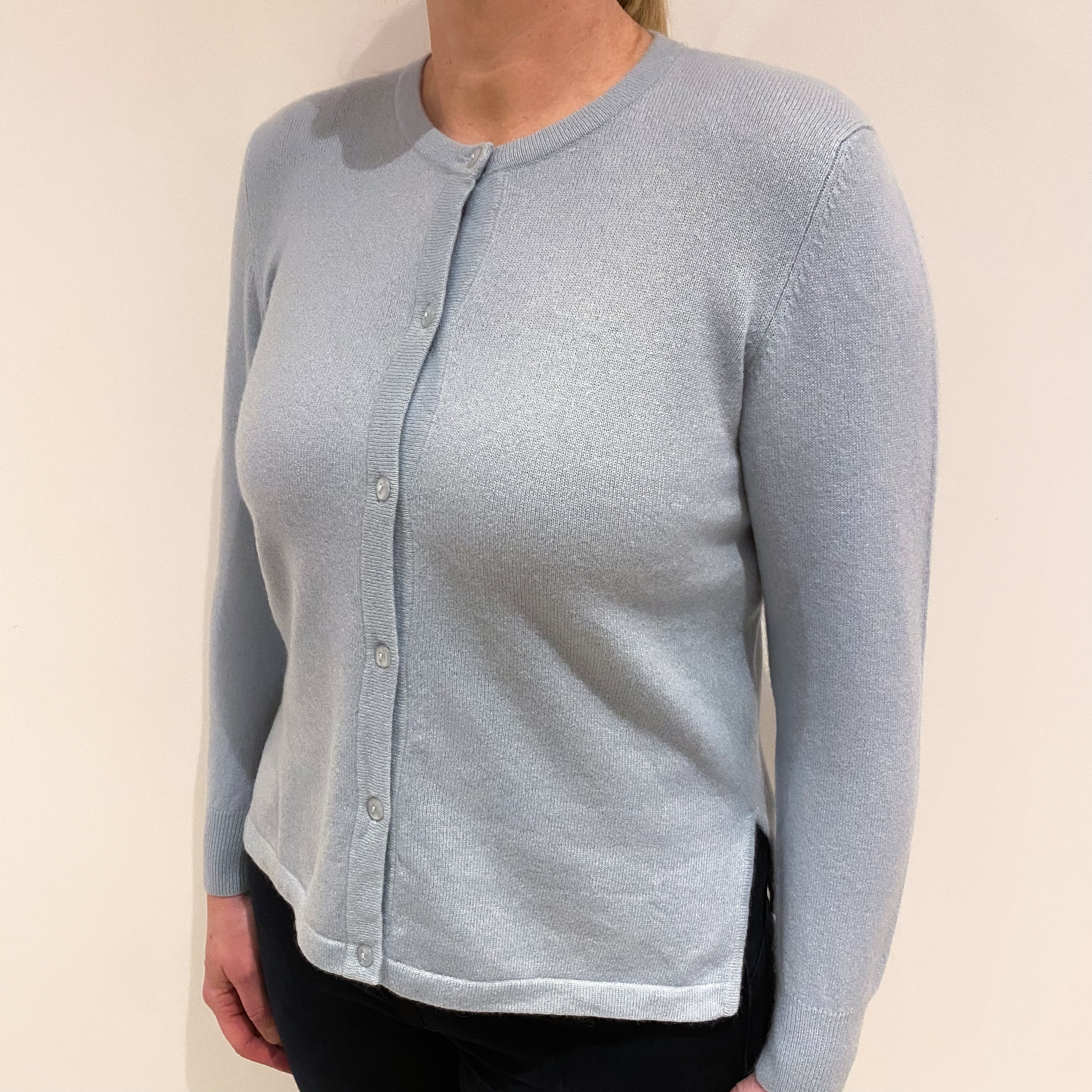 Powder Blue Cashmere Crew Cardigan Large