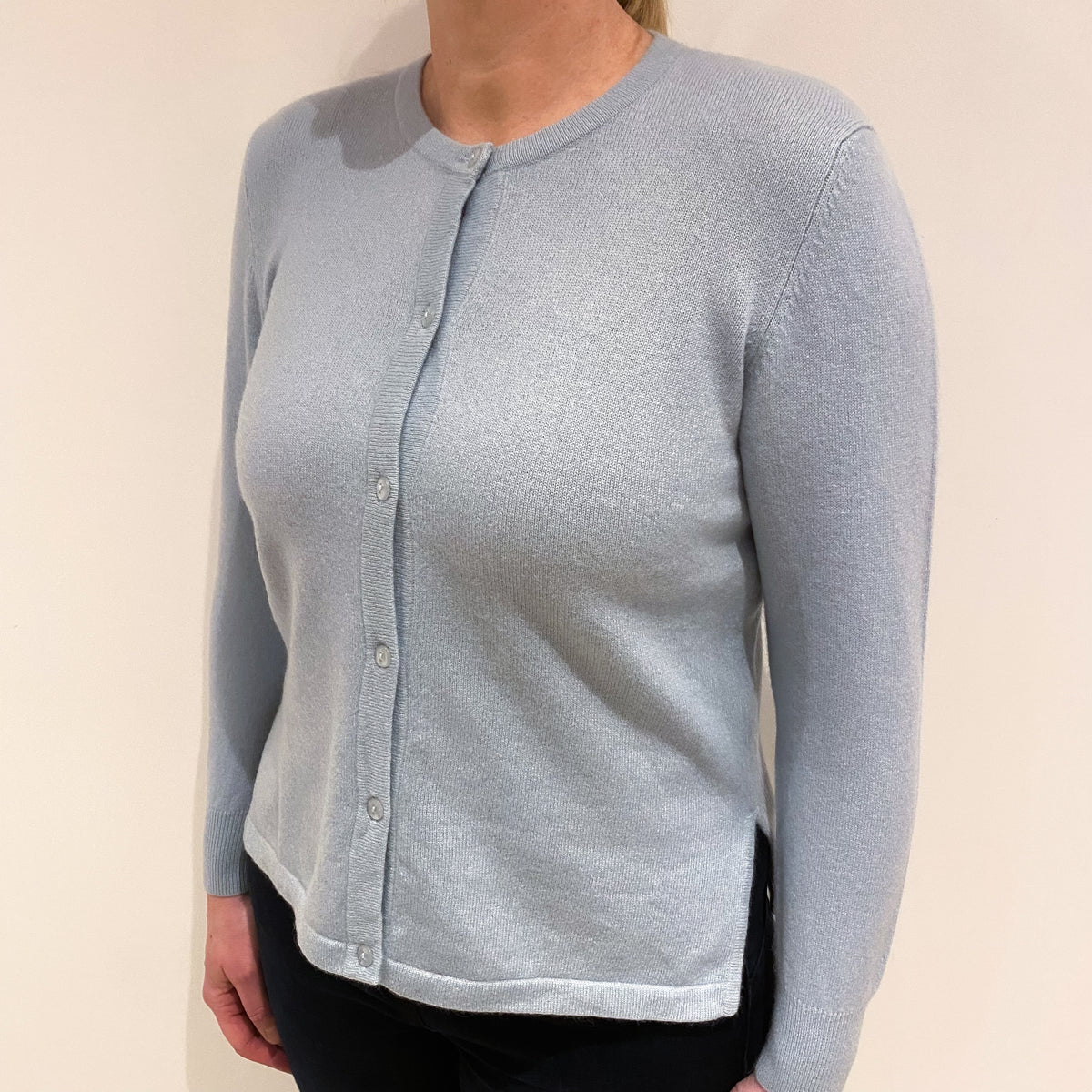 Powder Blue Cashmere Crew Cardigan Large