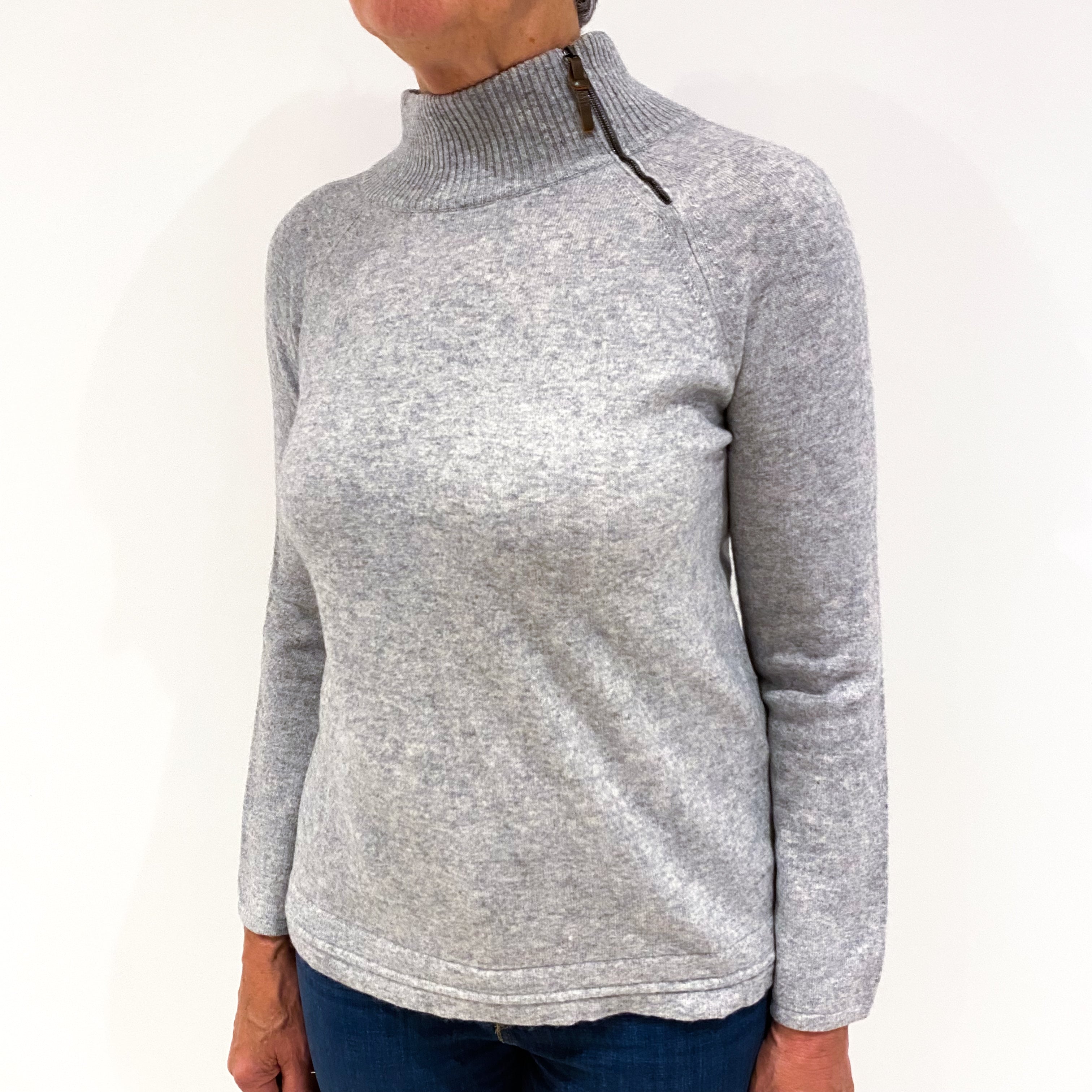 Smoke Grey Side Zip Cashmere Turtle Neck Jumper Medium