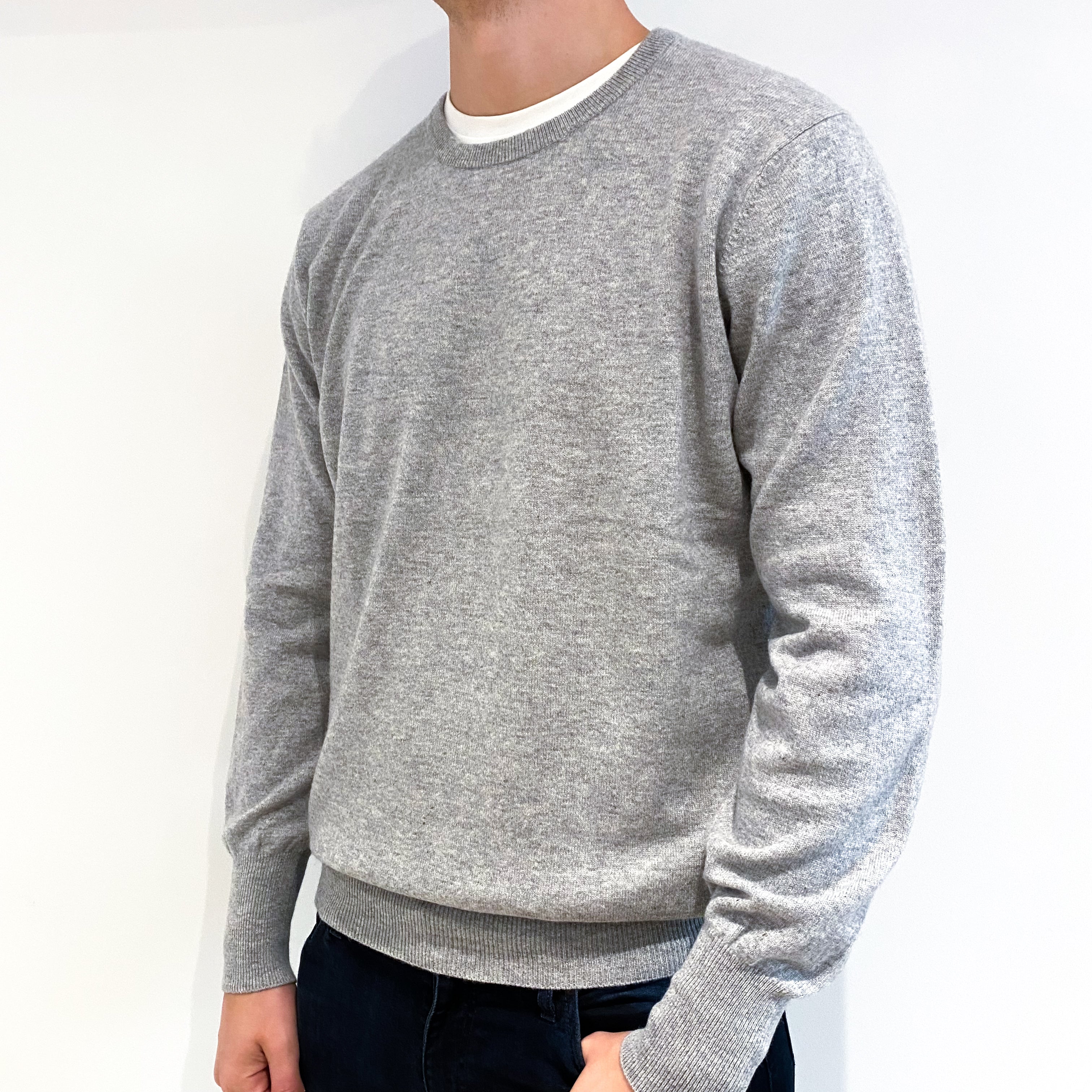Men's Smoke Grey Cashmere Crew Neck Jumper Extra Large