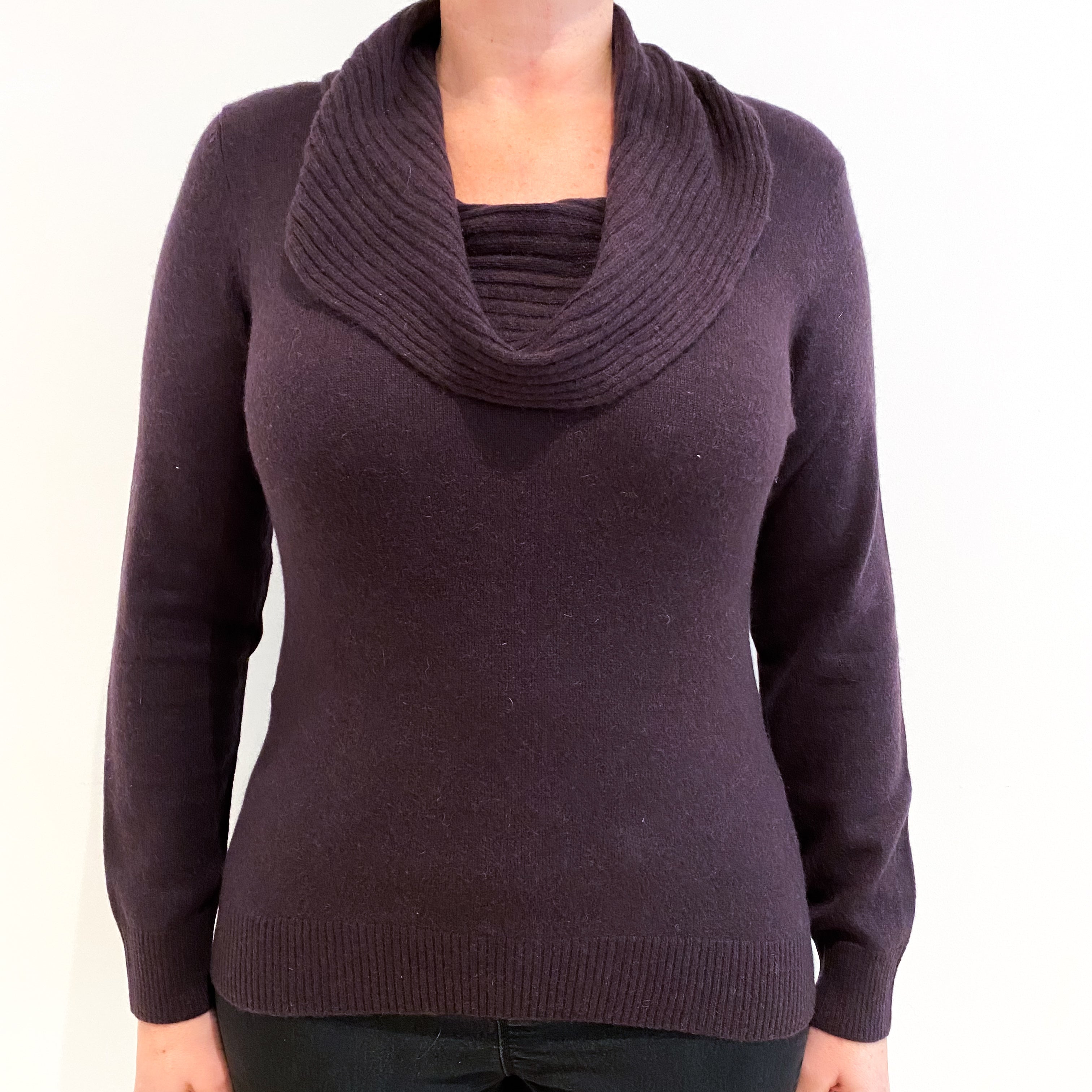 Aubergine Purple Cashmere Cowl Neck Jumper Large