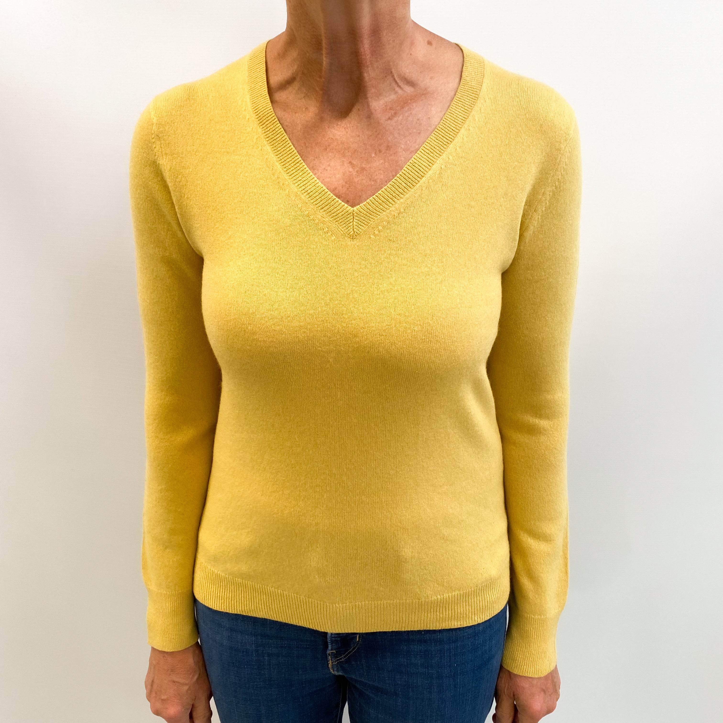 Sunflower Yellow Cashmere V Neck Jumper Medium