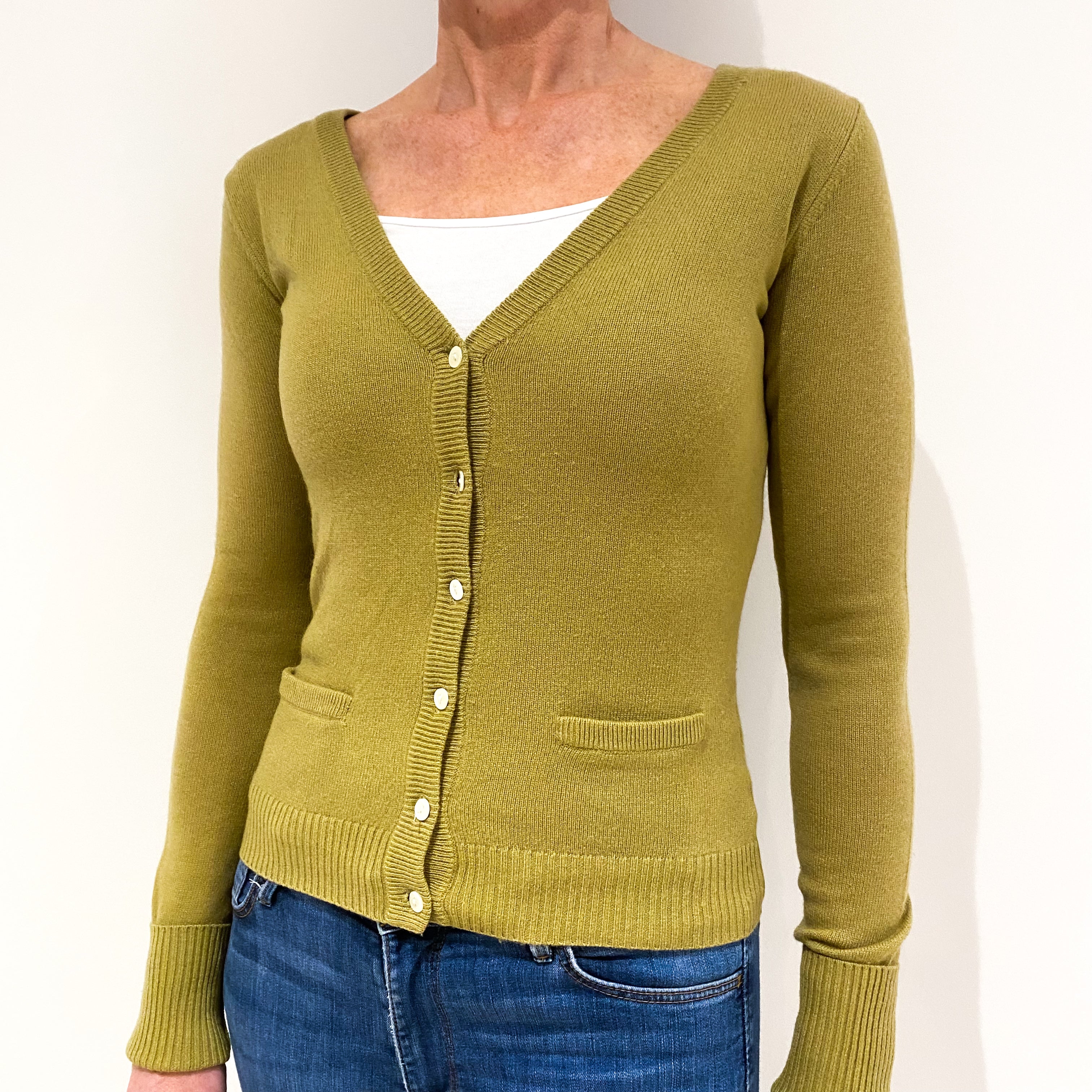 Pear Green Cashmere Cardigan Small