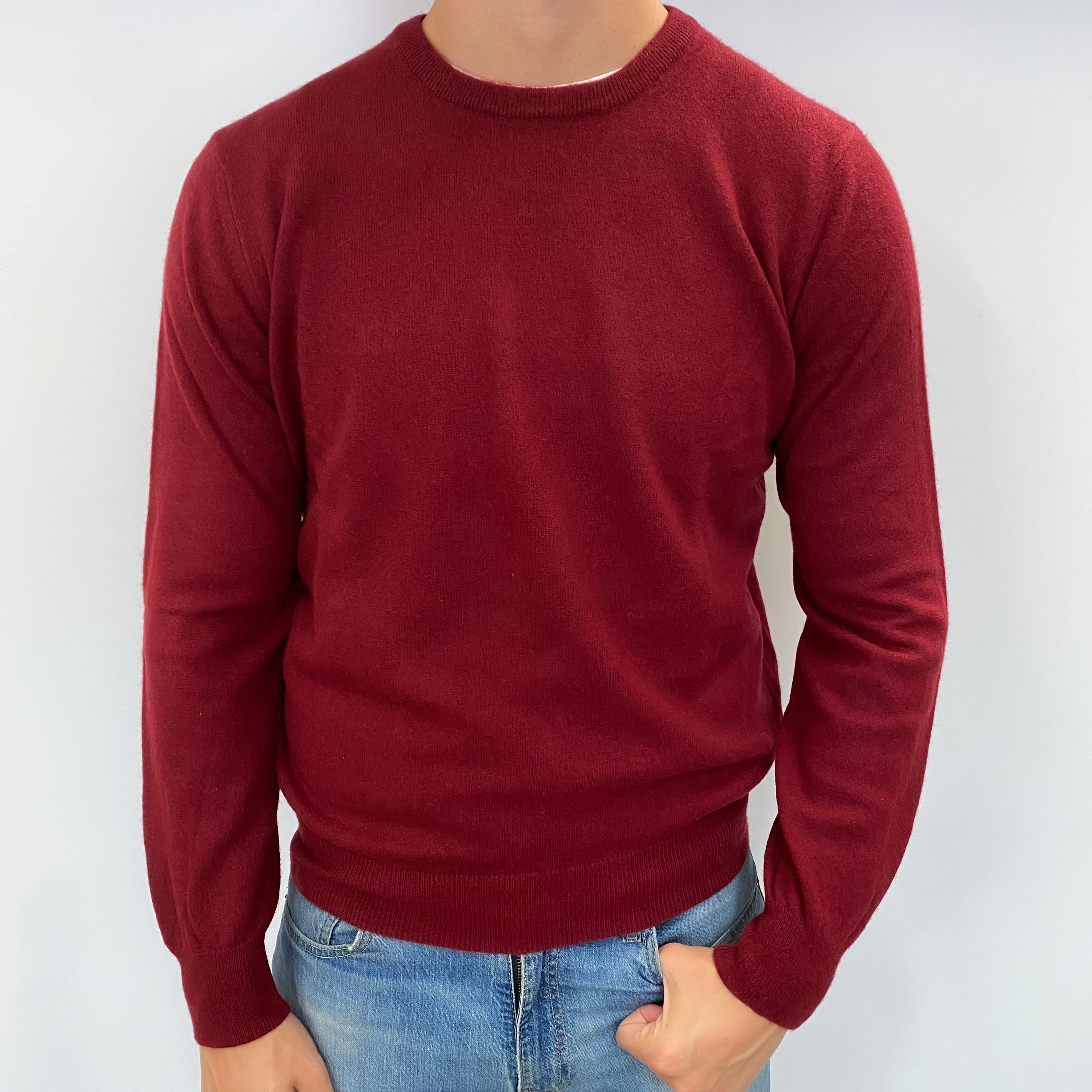 Men's Crimson Red Cashmere Crew Neck Jumper XL