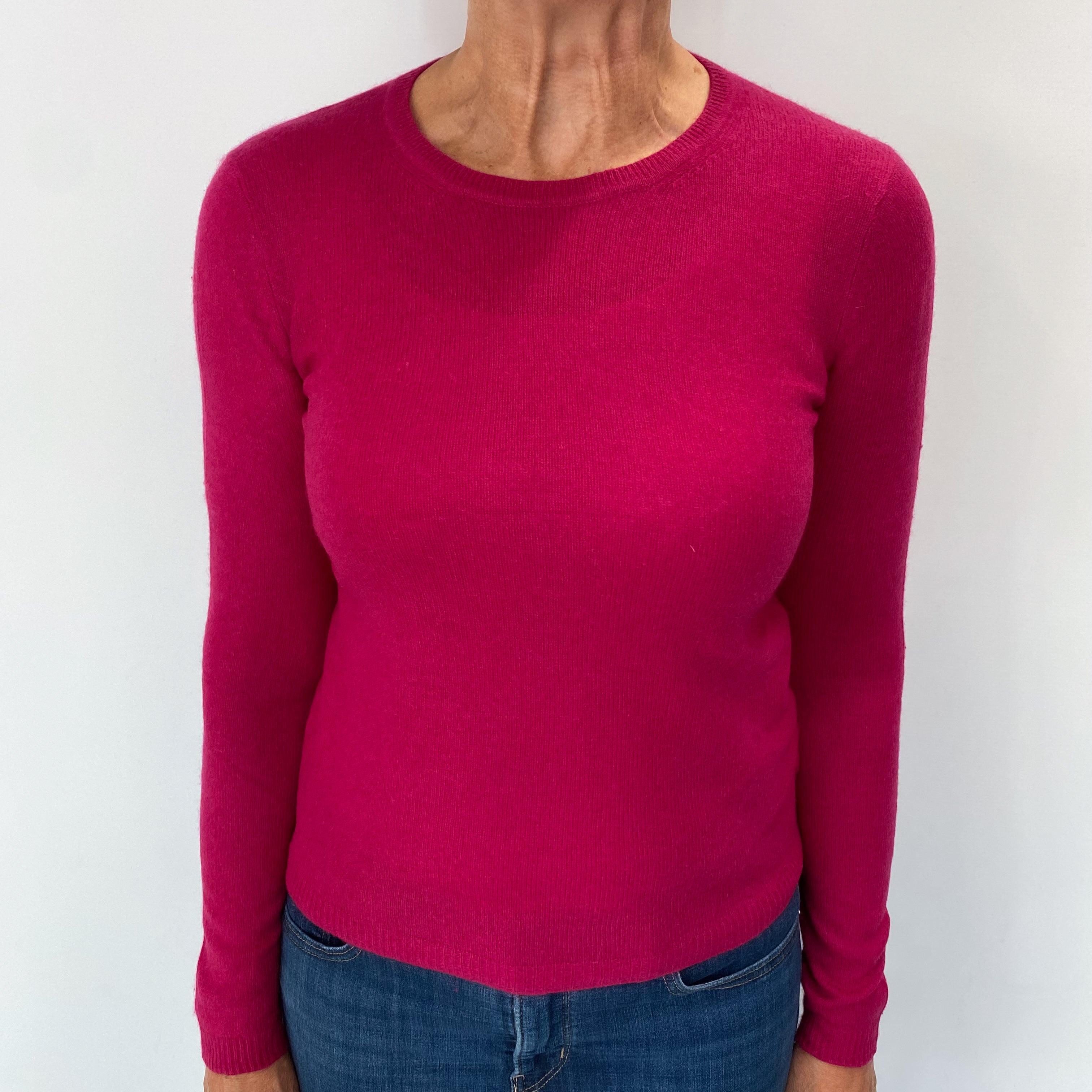 Deep Fuchsia Pink Cashmere Crew Neck Jumper Medium