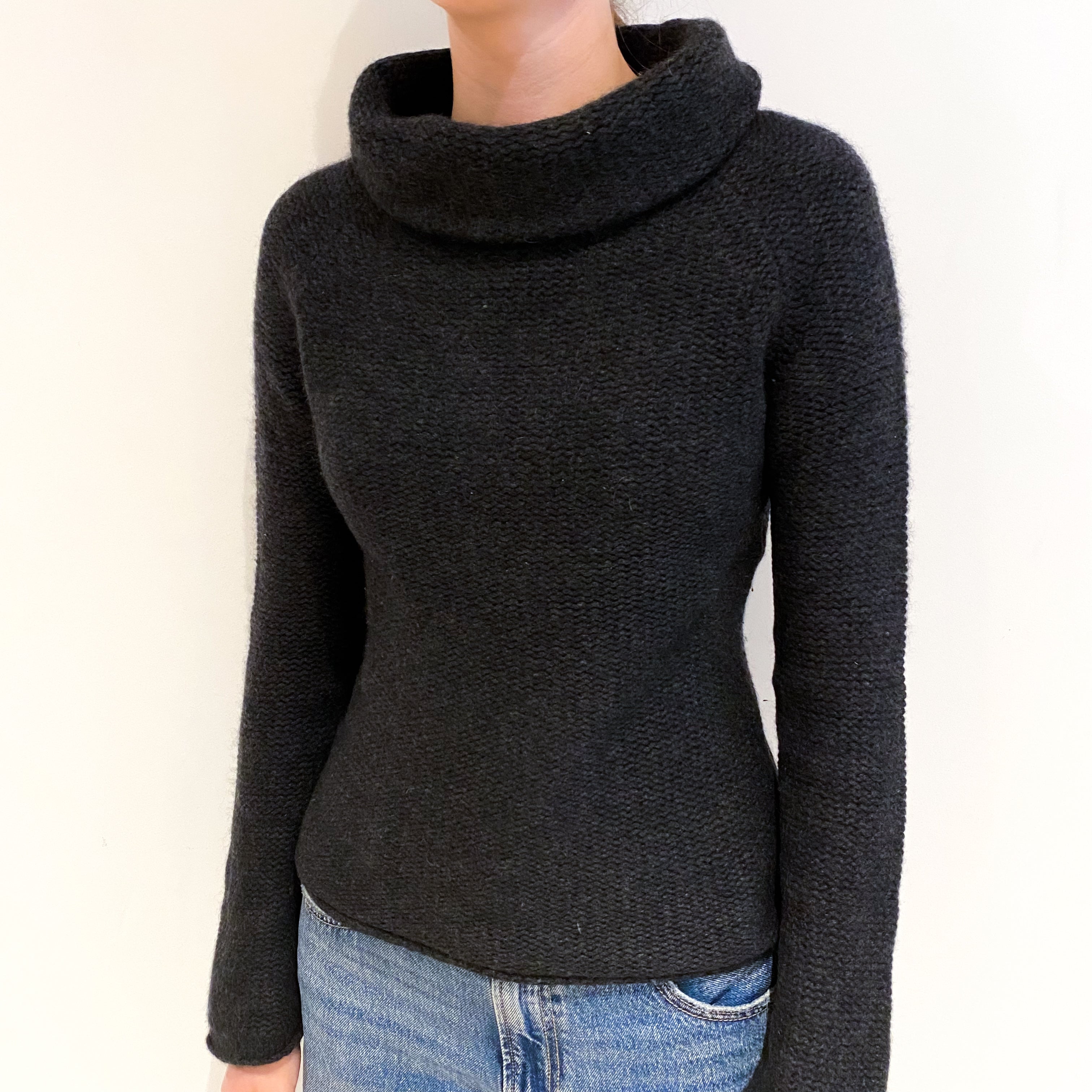 Charcoal Grey Chunky Cashmere Funnel Neck Jumper Extra Small