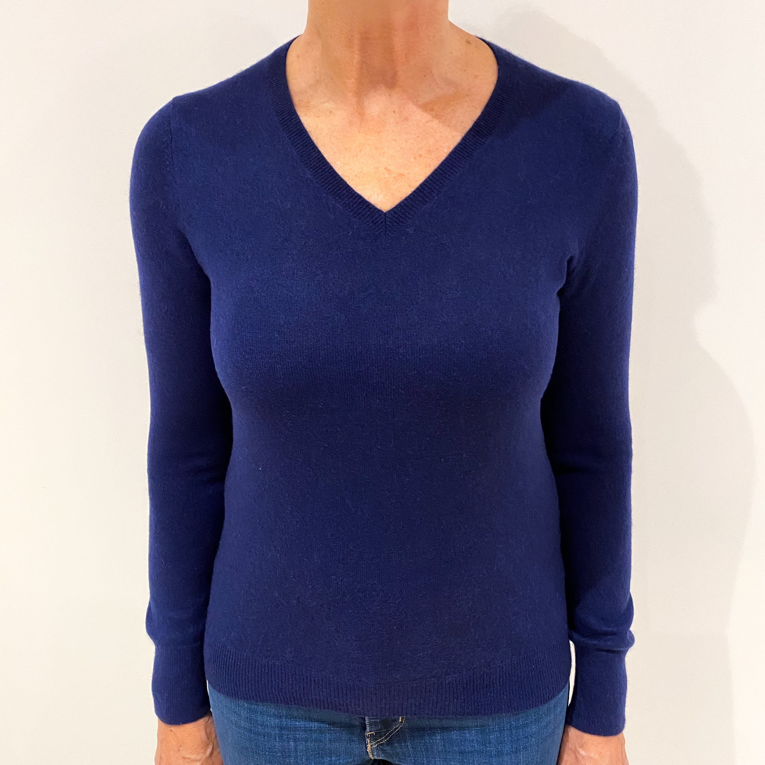 Navy Blue Cashmere V Neck Jumper Medium