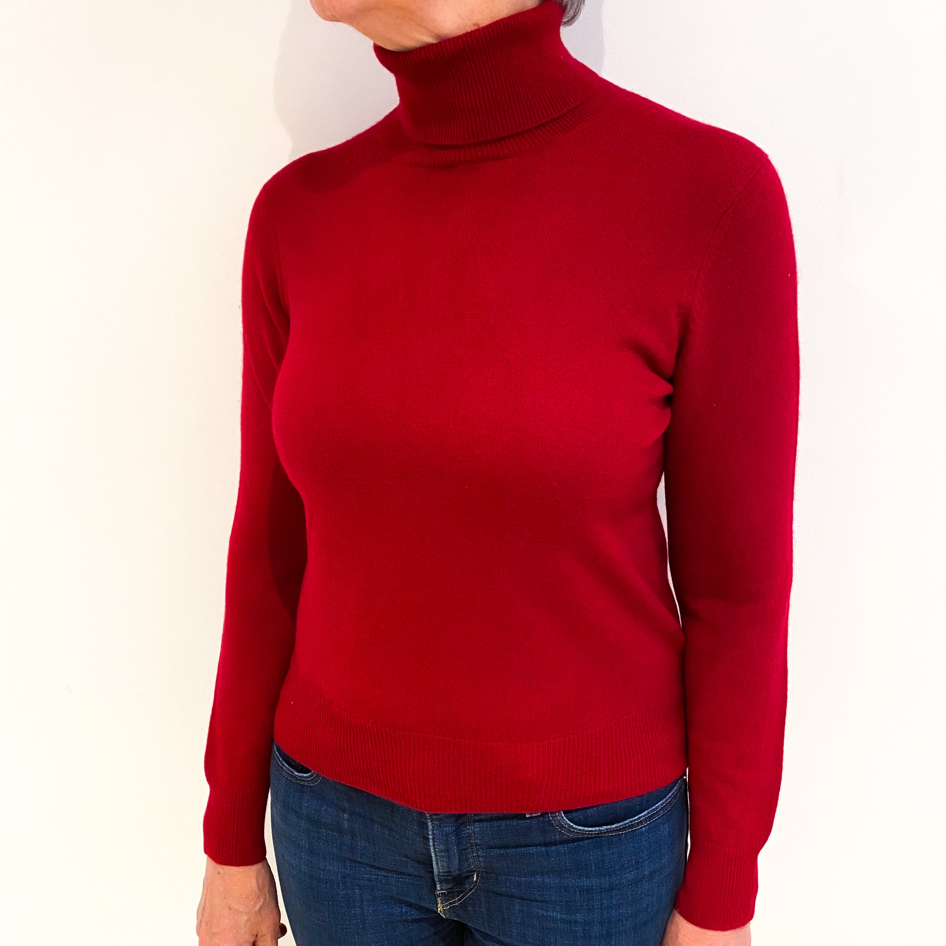 Post Box Red Cashmere Polo Neck Jumper Medium