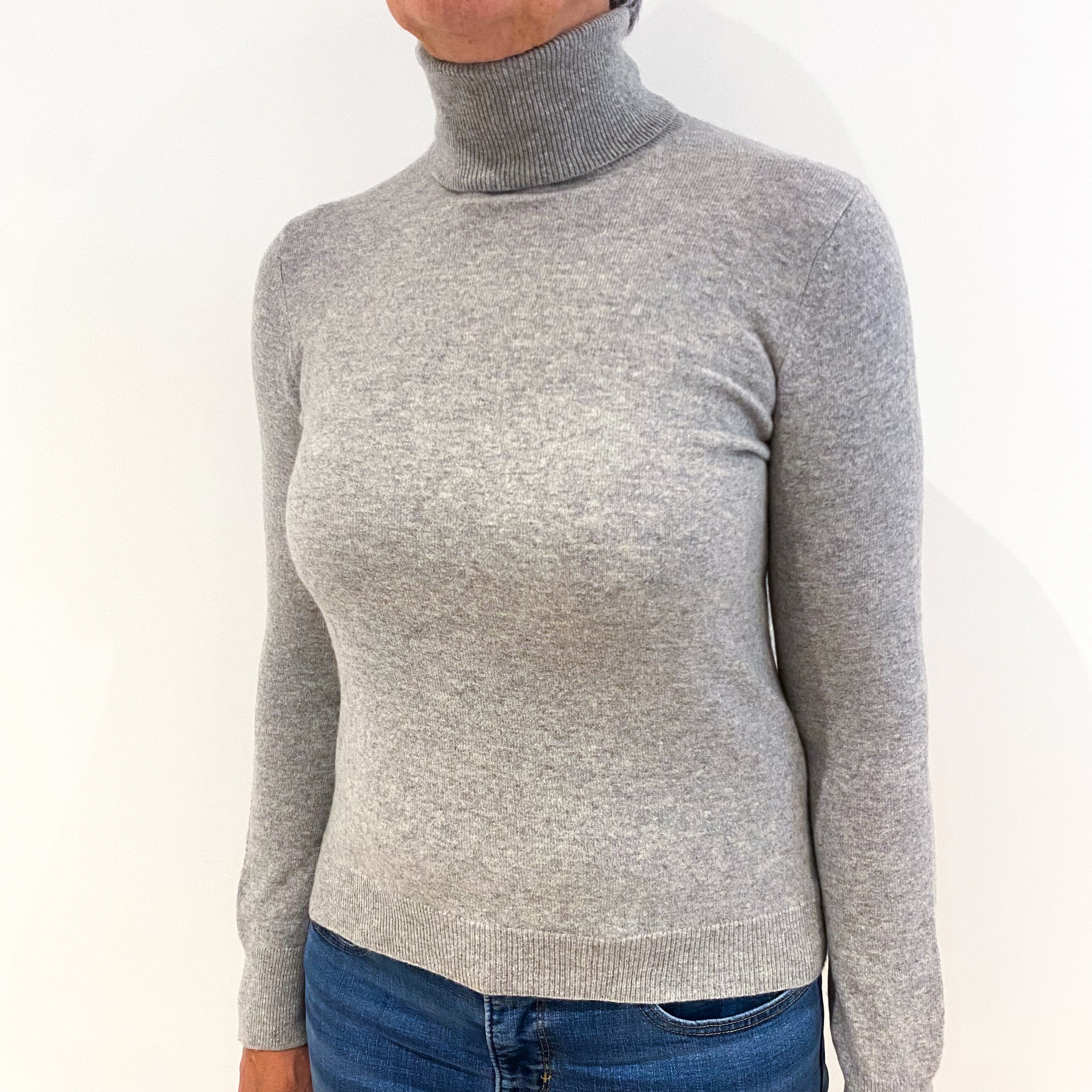 Smoke Grey Cashmere Polo Neck Jumper Medium