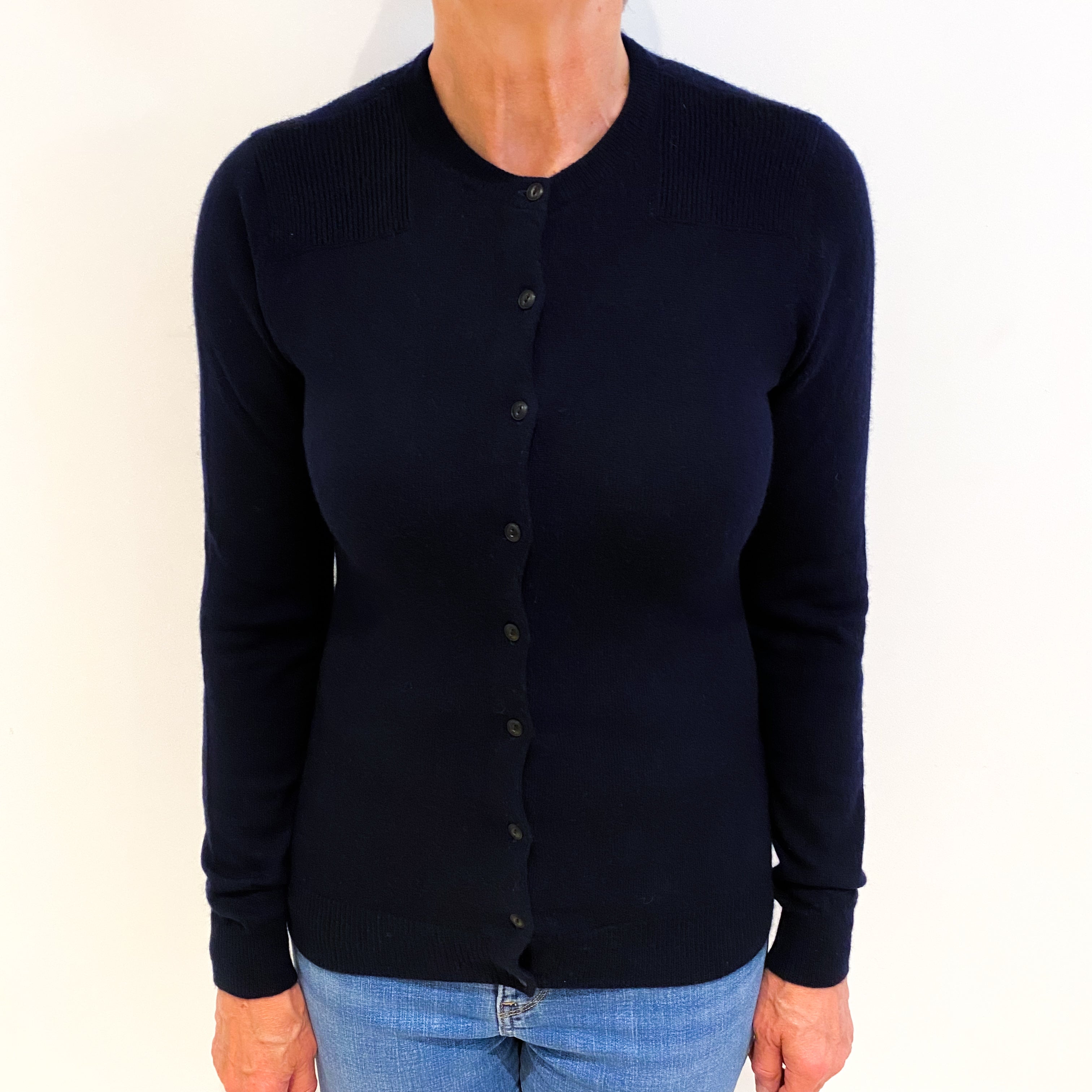 Navy Blue Cashmere Crew Neck Cardigan Medium