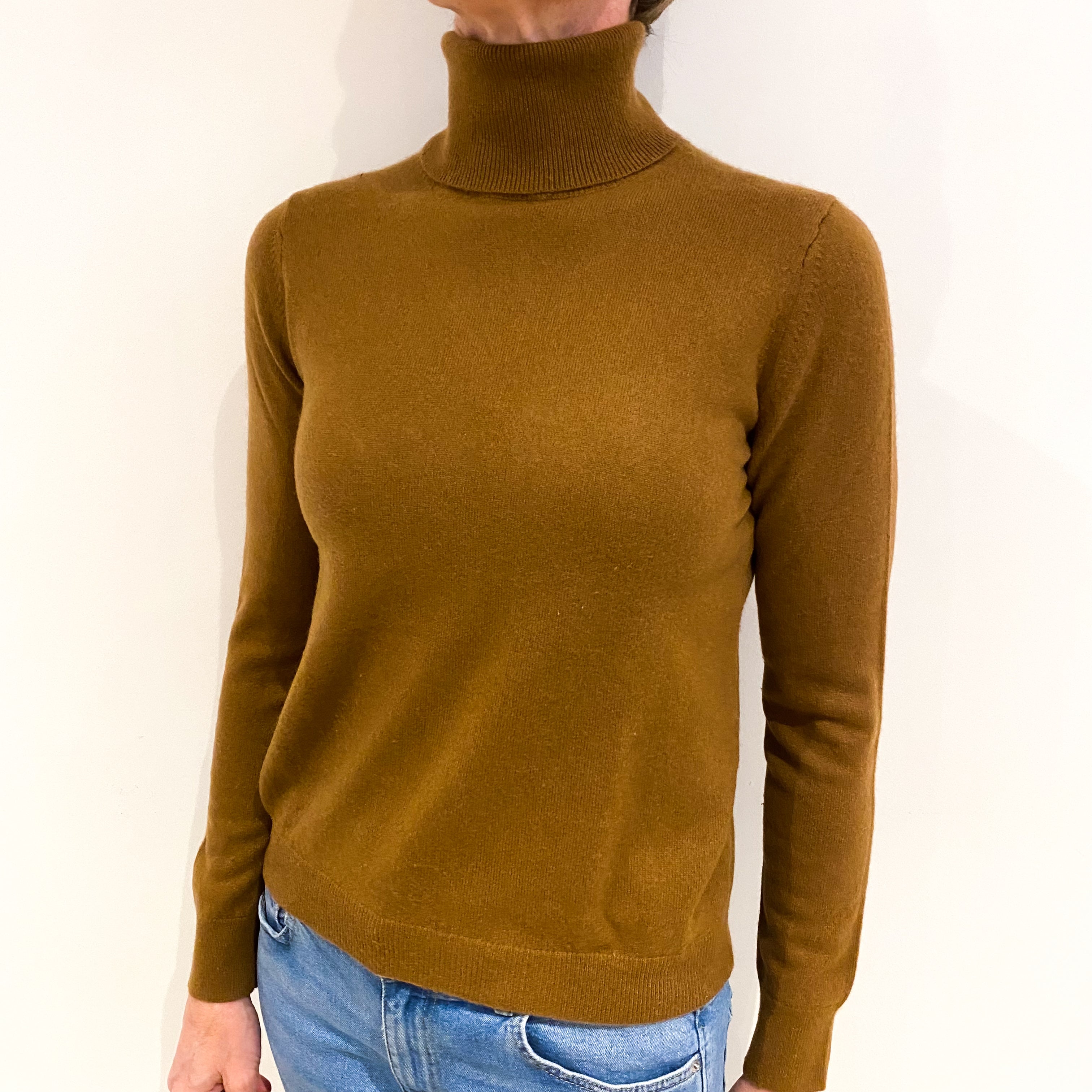Cinnamon Brown Cashmere Polo Neck Jumper Small