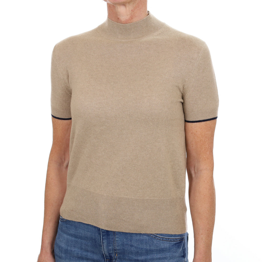 Fawn Brown Cashmere Turtle Neck Short Sleeved Jumper Small