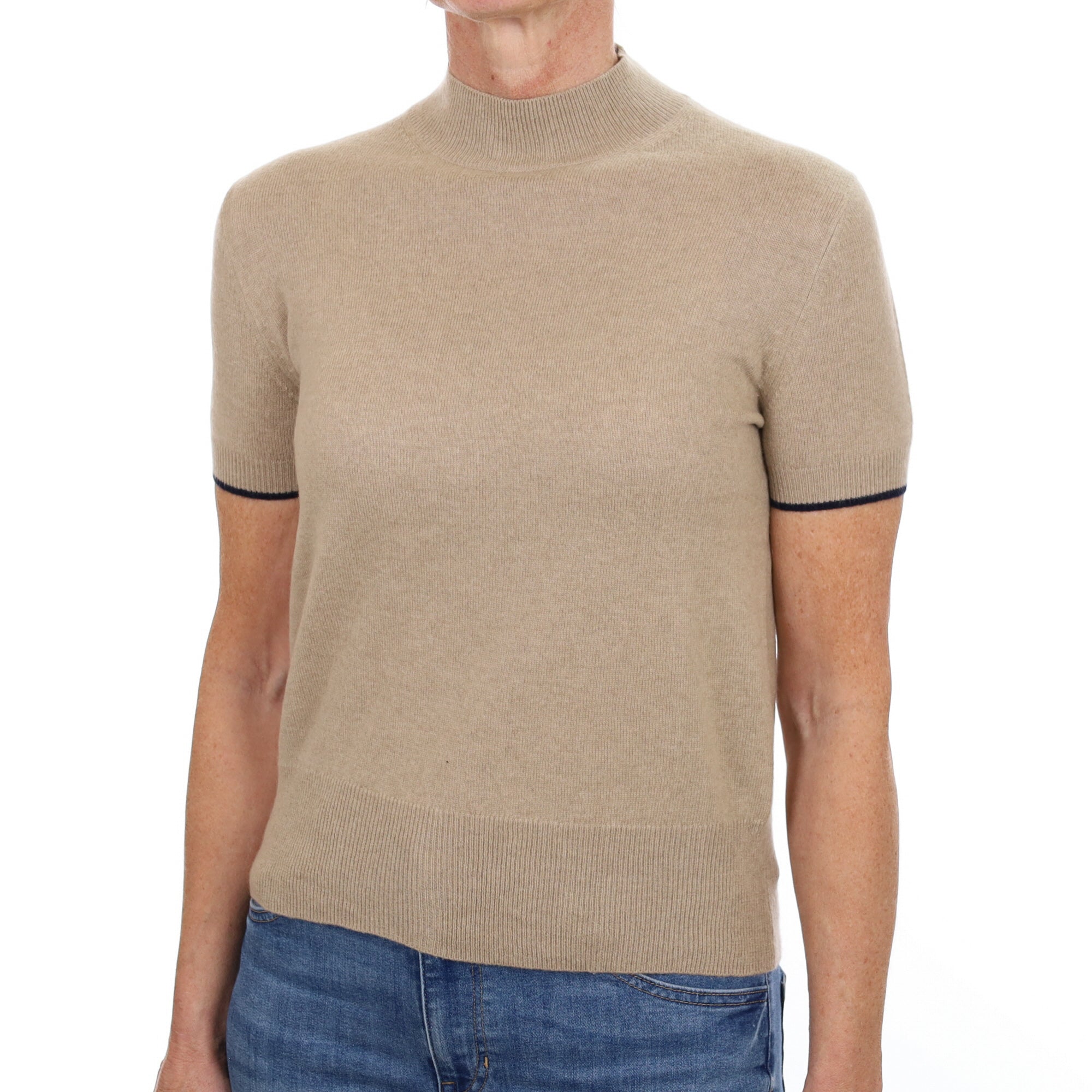 Fawn Brown Cashmere Turtle Neck Short Sleeved Jumper Small